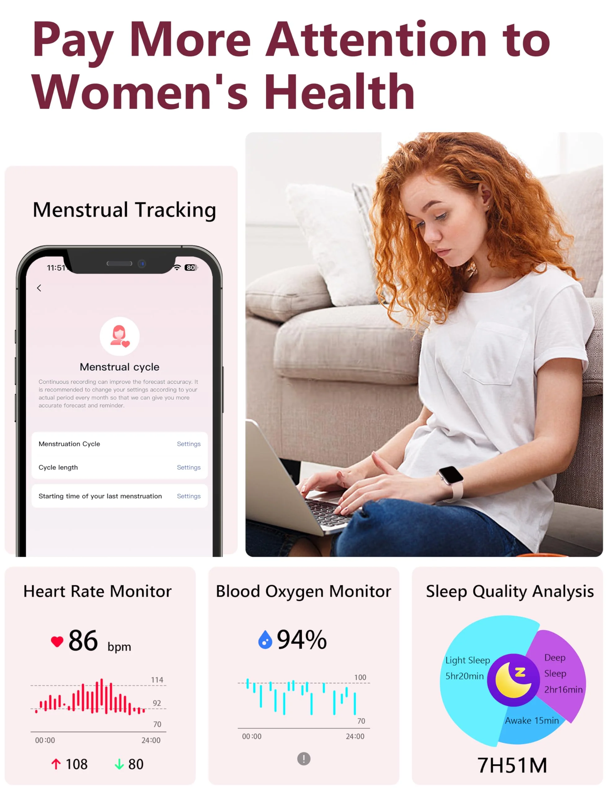 Smart Watch, 1.83'' Smartwatch Women Men Answer Make Calls, Alexa Fitness Watch, IP68 Waterproof Fitness Tracker Watch, Heart Rate / Sleep Monitor, 100+ Sports Pedometer Watch for android & iOS Phone Pink - Image 3