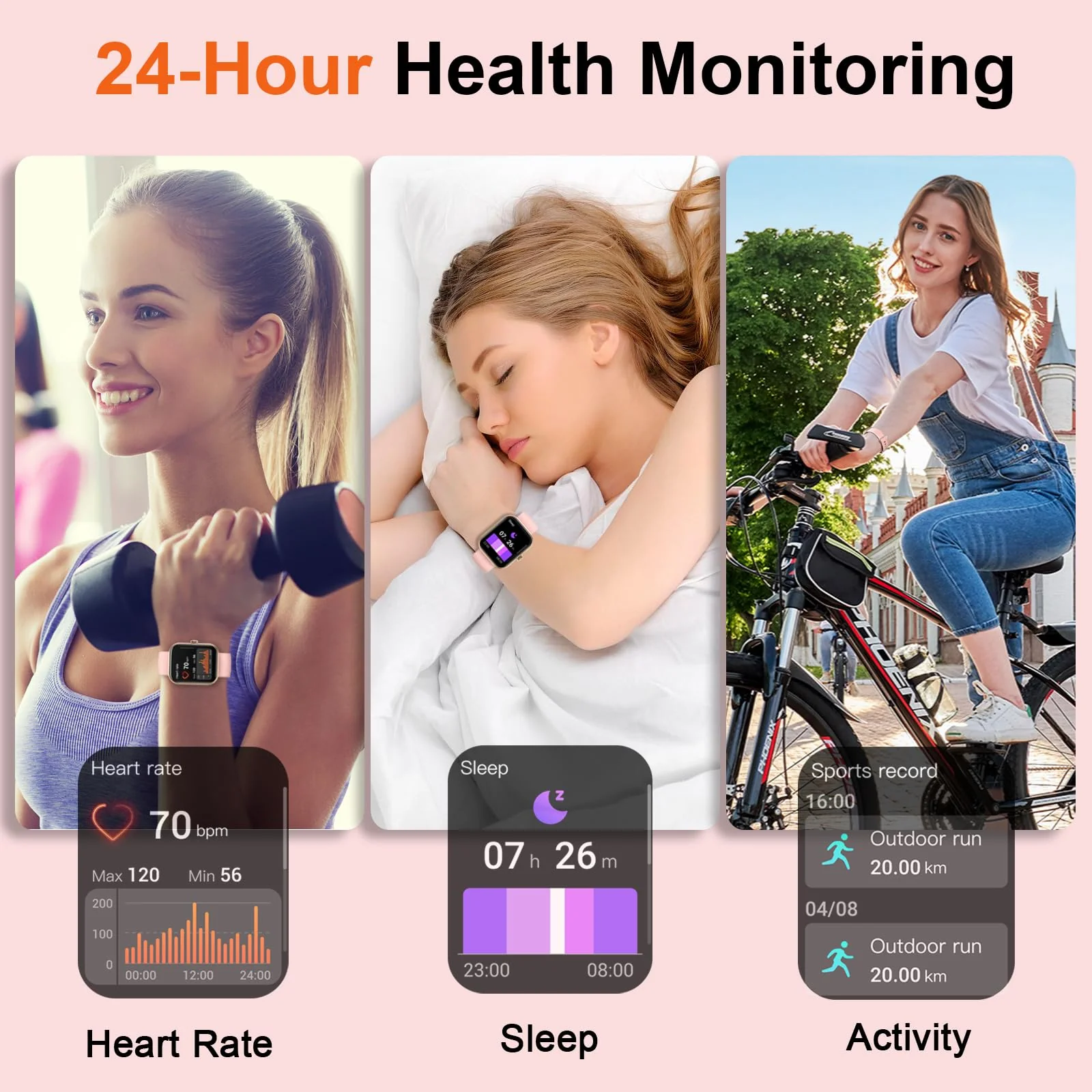 Smart Watch, 1.96" Smartwatch for Women Men (Answer/Make Call), Fitness Tracker with 110+ Sport Modes, IP68 Waterproof, Heart Rate/Sleep/Spo2 Monitor, Pedometer, Activity Tracker for Android iOS Rose - Image 5