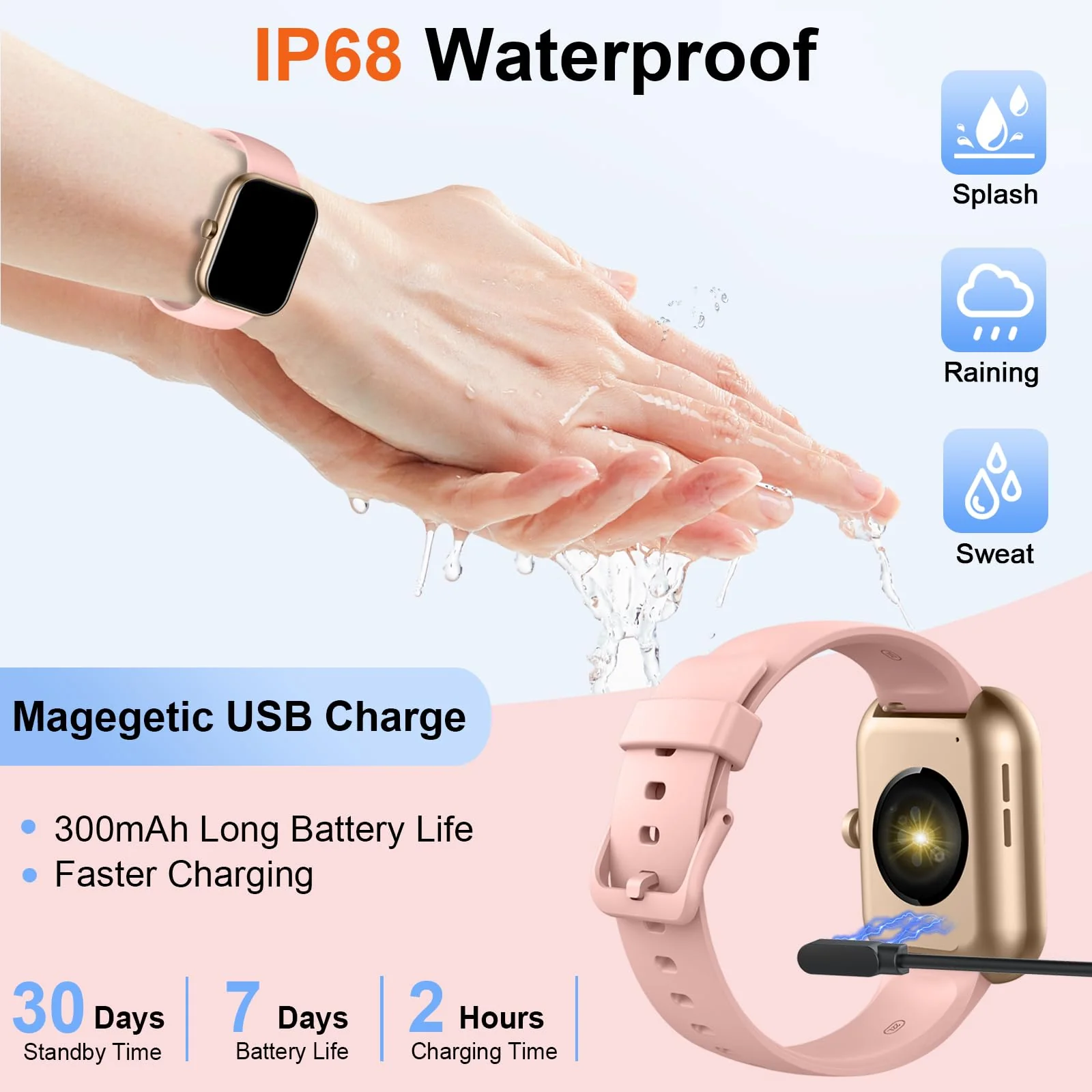 Smart Watch, 1.96" Smartwatch for Women Men (Answer/Make Call), Fitness Tracker with 110+ Sport Modes, IP68 Waterproof, Heart Rate/Sleep/Spo2 Monitor, Pedometer, Activity Tracker for Android iOS Rose - Image 7