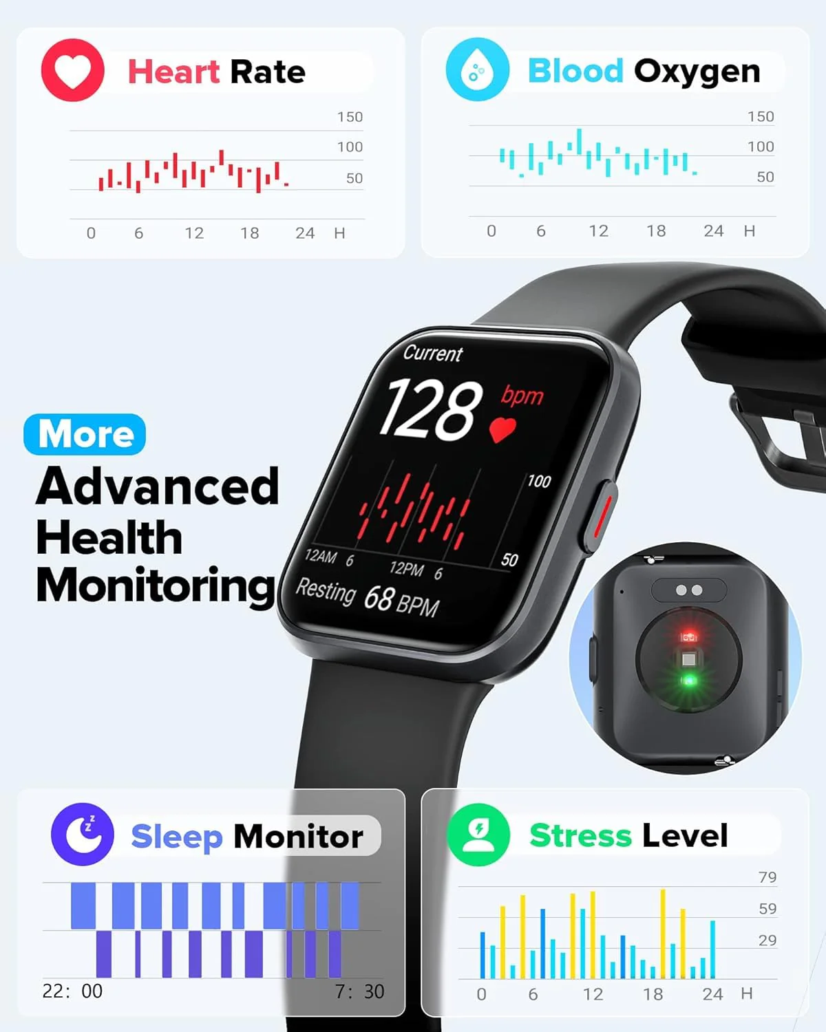 Smart Watch for Men Women Android iPhone, Alexa Built-in Fitness Watch with 1.8" LCD Screen & Bluetooth Call (Make/Answer), Heart Rate/SpO2/Sleep Monitor, 100 Sports, IP68 Waterproof Smartwatch Deep Black - Image 4