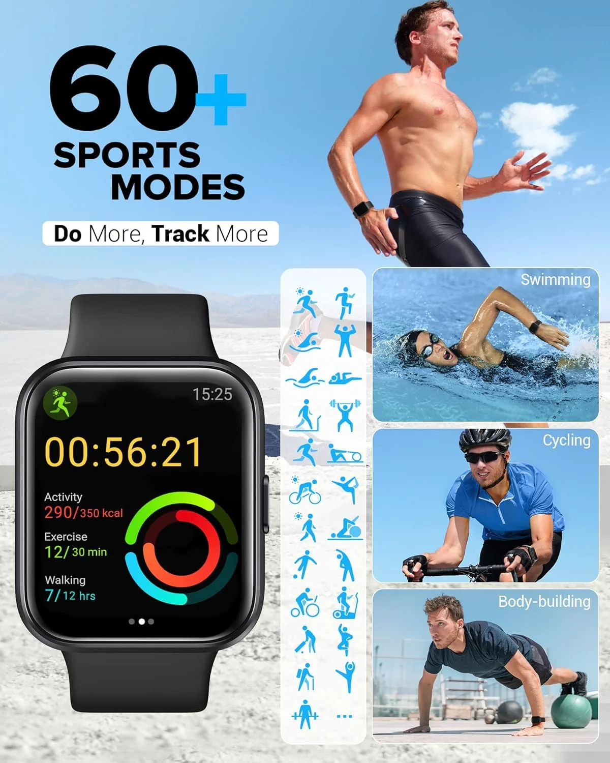 Smart Watch for Men Women Android iPhone, Alexa Built-in Fitness Watch with 1.8" LCD Screen & Bluetooth Call (Make/Answer), Heart Rate/SpO2/Sleep Monitor, 100 Sports, IP68 Waterproof Smartwatch Deep Black - Image 5