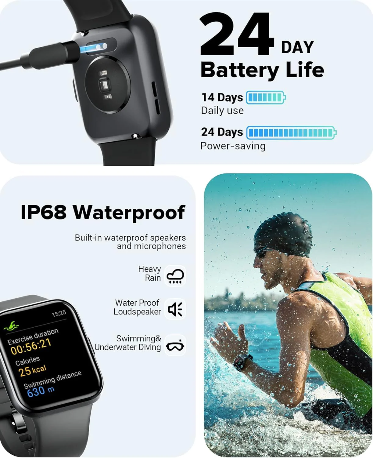 Smart Watch for Men Women Android iPhone, Alexa Built-in Fitness Watch with 1.8" LCD Screen & Bluetooth Call (Make/Answer), Heart Rate/SpO2/Sleep Monitor, 100 Sports, IP68 Waterproof Smartwatch Deep Black - Image 6