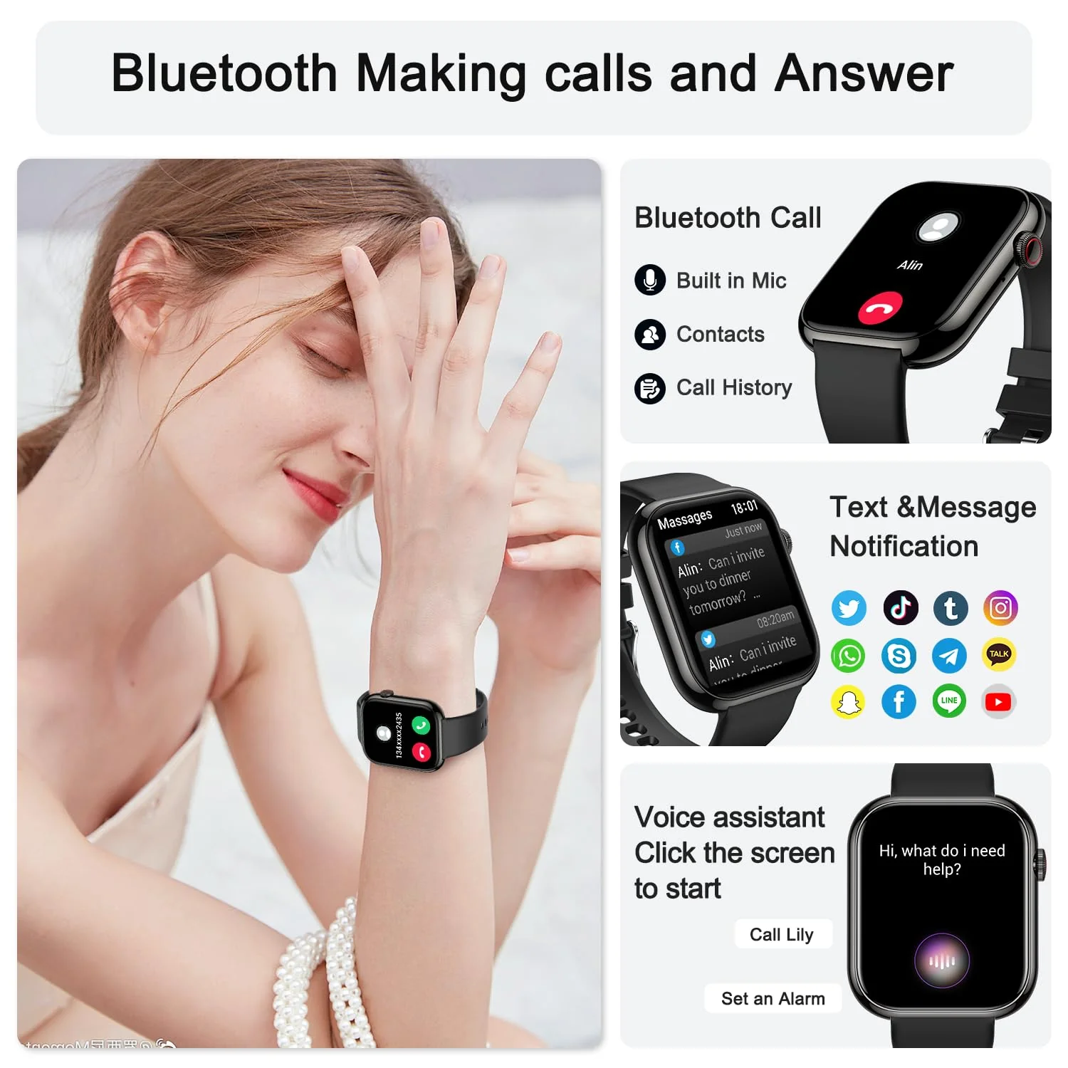 Smart Watch for Men Women Fitness: Waterproof Make/Answer Call Smart Watches for Men Digital Mens Watches Running Step Tracker Smartwatch Android Phones iPhone Samsung Compatible Heart Rate Monitor Black - Image 2
