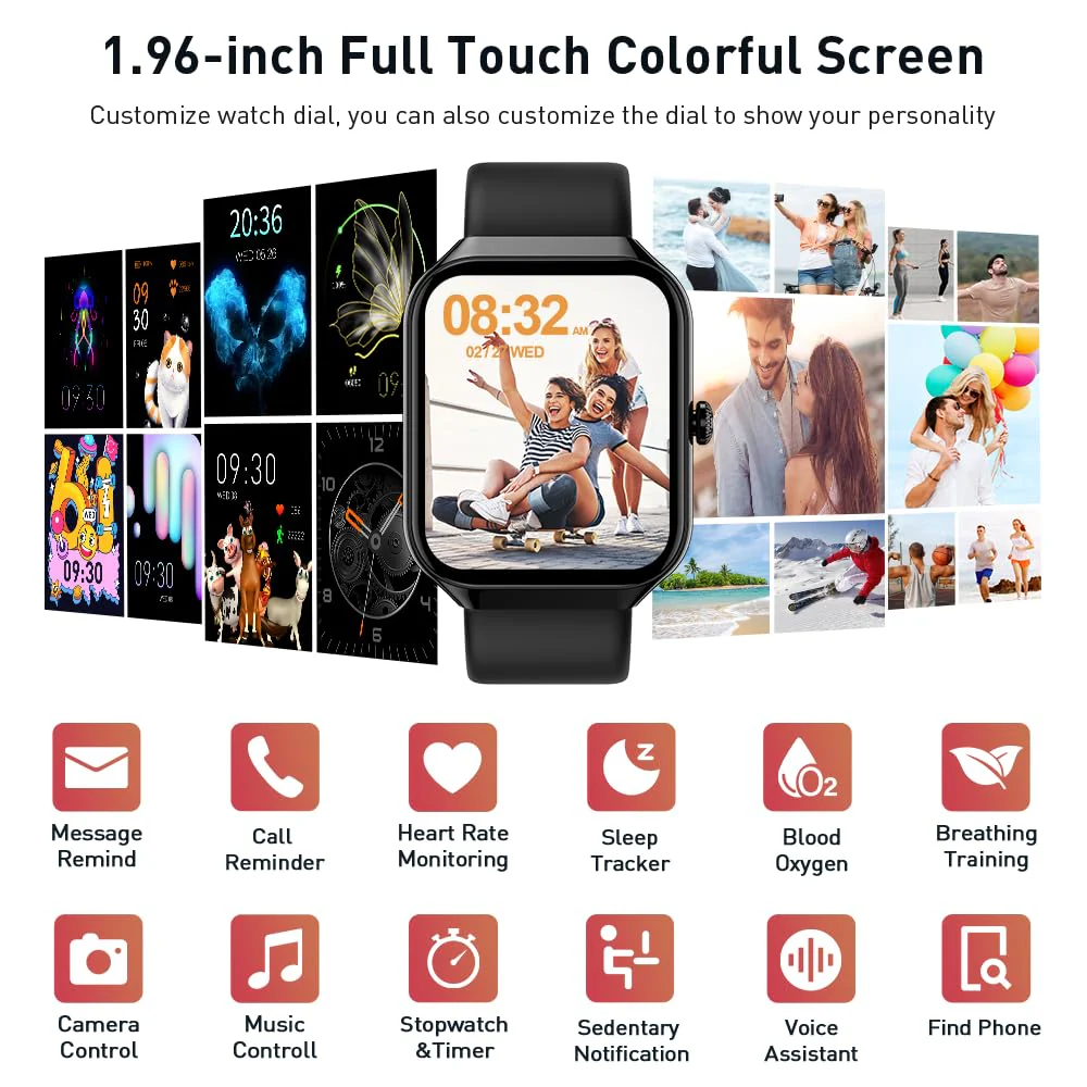 Smart Watch(Answer/Make Call), 1.96" HD Smartwatch for Men Women, 2025 New Fitness Watch with 110+ Sport Modes, Heart Rate, Sleep Monitor, Pedometer, IP68 Waterproof Activity Tracker for Android iOS Black - Image 2