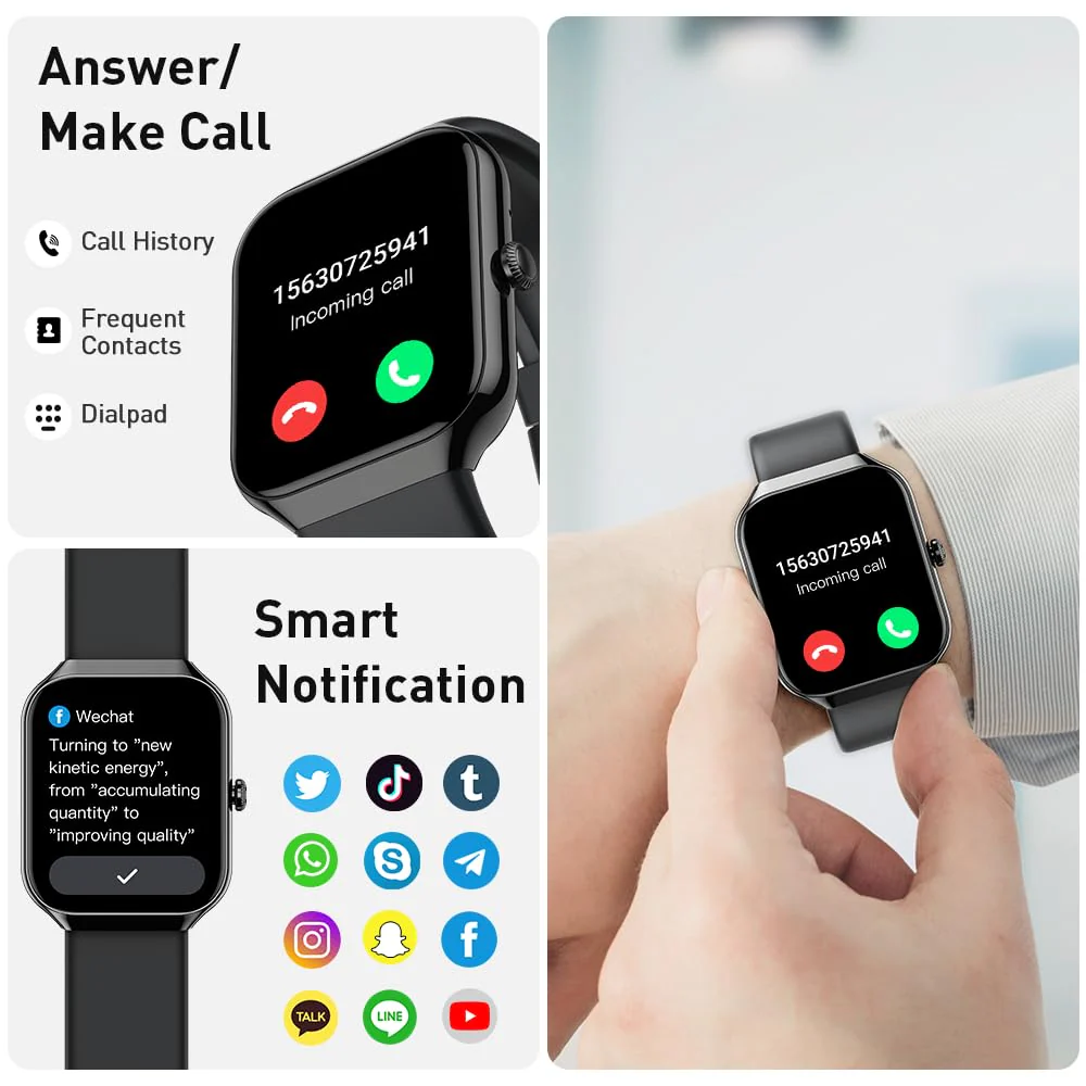 Smart Watch(Answer/Make Call), 1.96" HD Smartwatch for Men Women, 2025 New Fitness Watch with 110+ Sport Modes, Heart Rate, Sleep Monitor, Pedometer, IP68 Waterproof Activity Tracker for Android iOS Black - Image 3