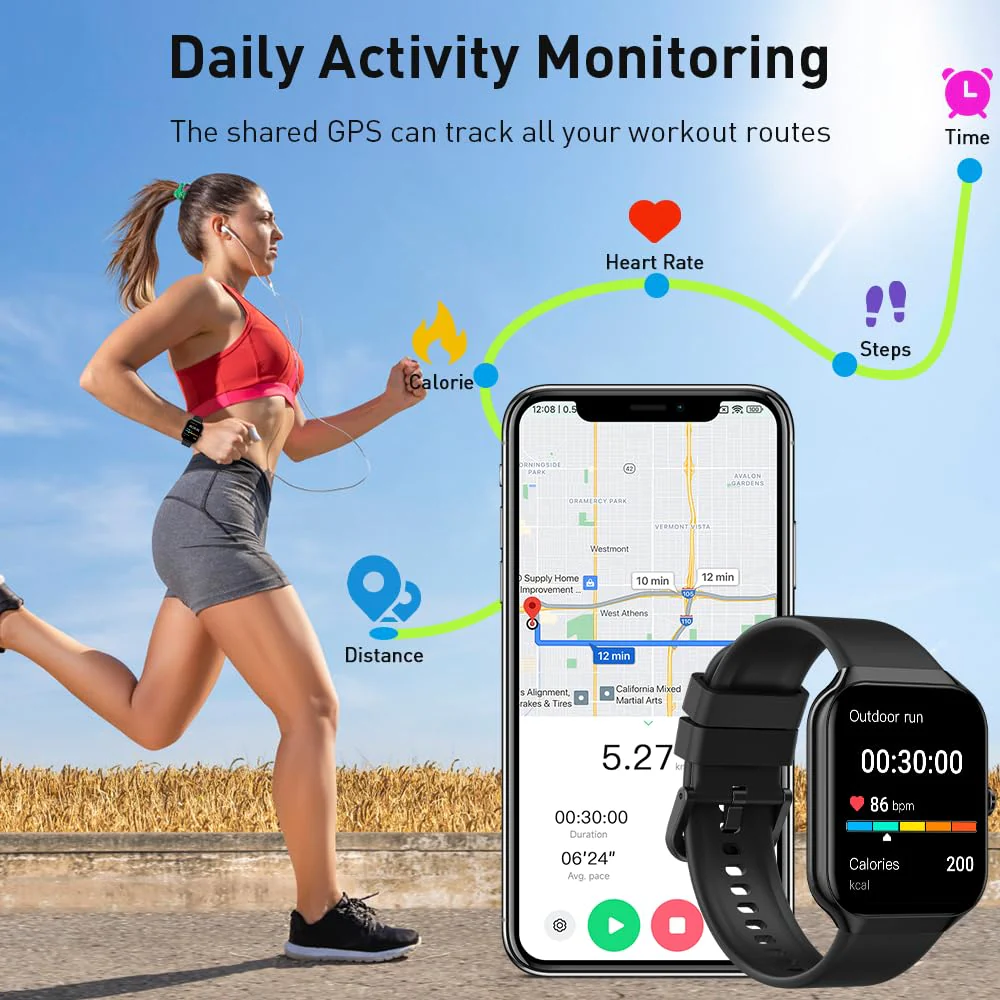 Smart Watch(Answer/Make Call), 1.96" HD Smartwatch for Men Women, 2025 New Fitness Watch with 110+ Sport Modes, Heart Rate, Sleep Monitor, Pedometer, IP68 Waterproof Activity Tracker for Android iOS Black - Image 5
