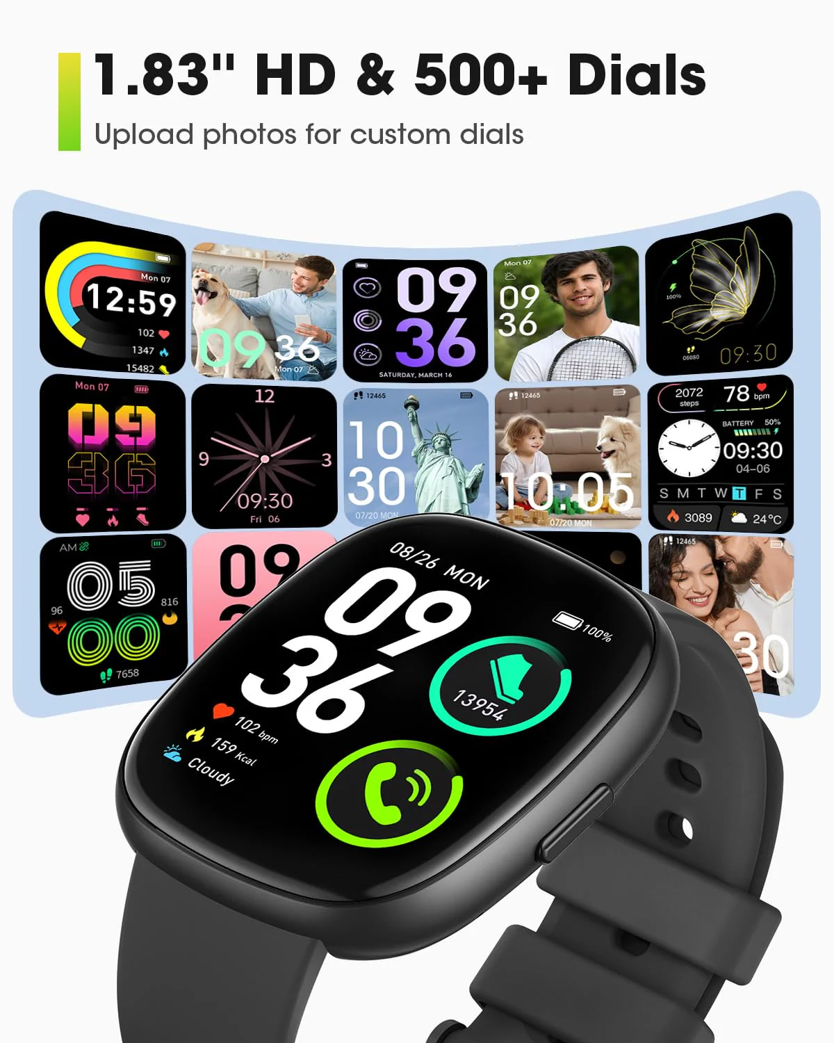 Smart Watches for Men Women Fitness: Fitness Tracker with Blutooth Call 24/7 Heart Rate SpO2 Sleep Monitor 5ATM Waterproof 120+ Sport Mode Activity Trackers Compatible iPhone Android Phones (3 Bands) Black - Image 7