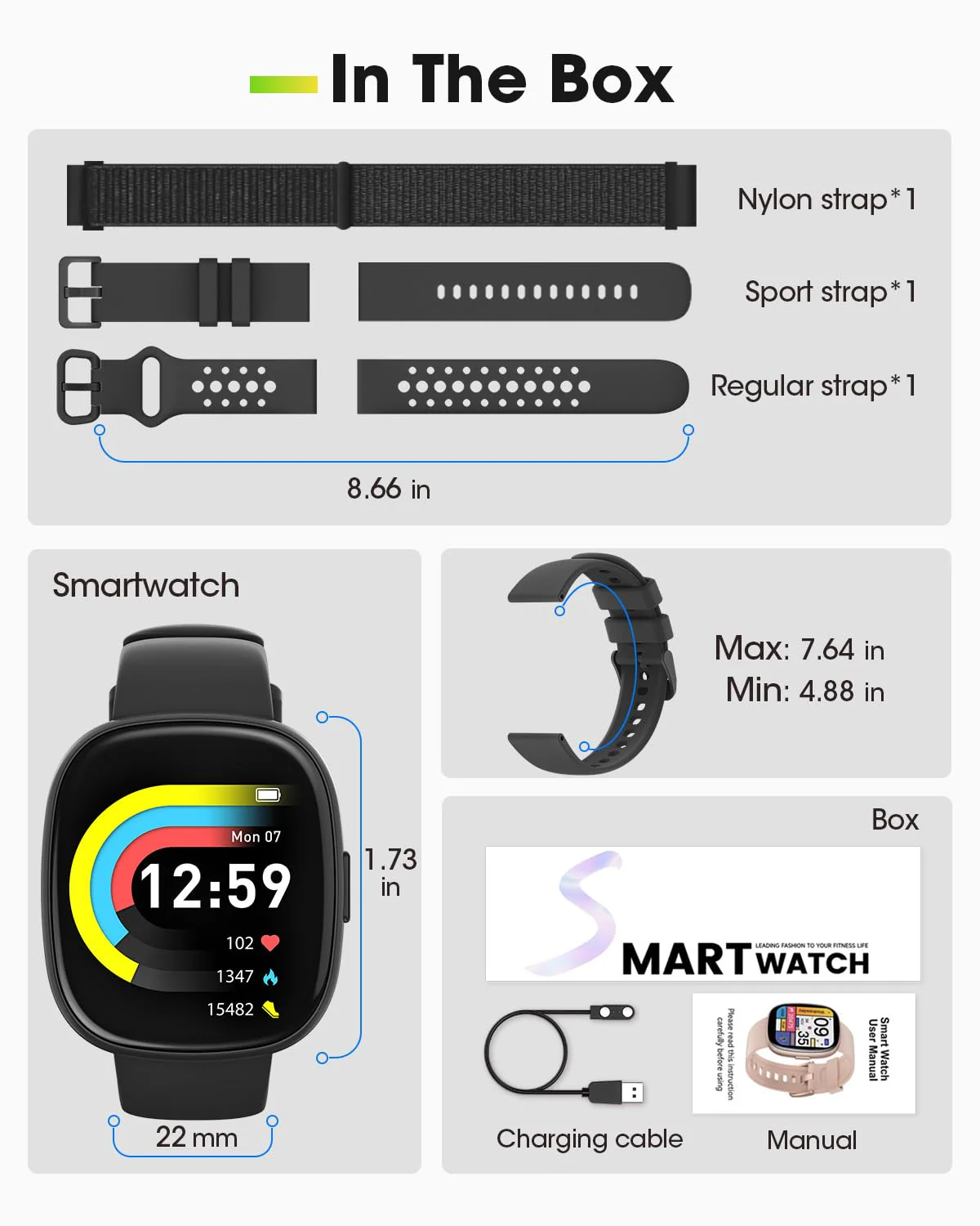 Smart Watches for Men Women Fitness: Fitness Tracker with Blutooth Call 24/7 Heart Rate SpO2 Sleep Monitor 5ATM Waterproof 120+ Sport Mode Activity Trackers Compatible iPhone Android Phones (3 Bands) Black - Image 8