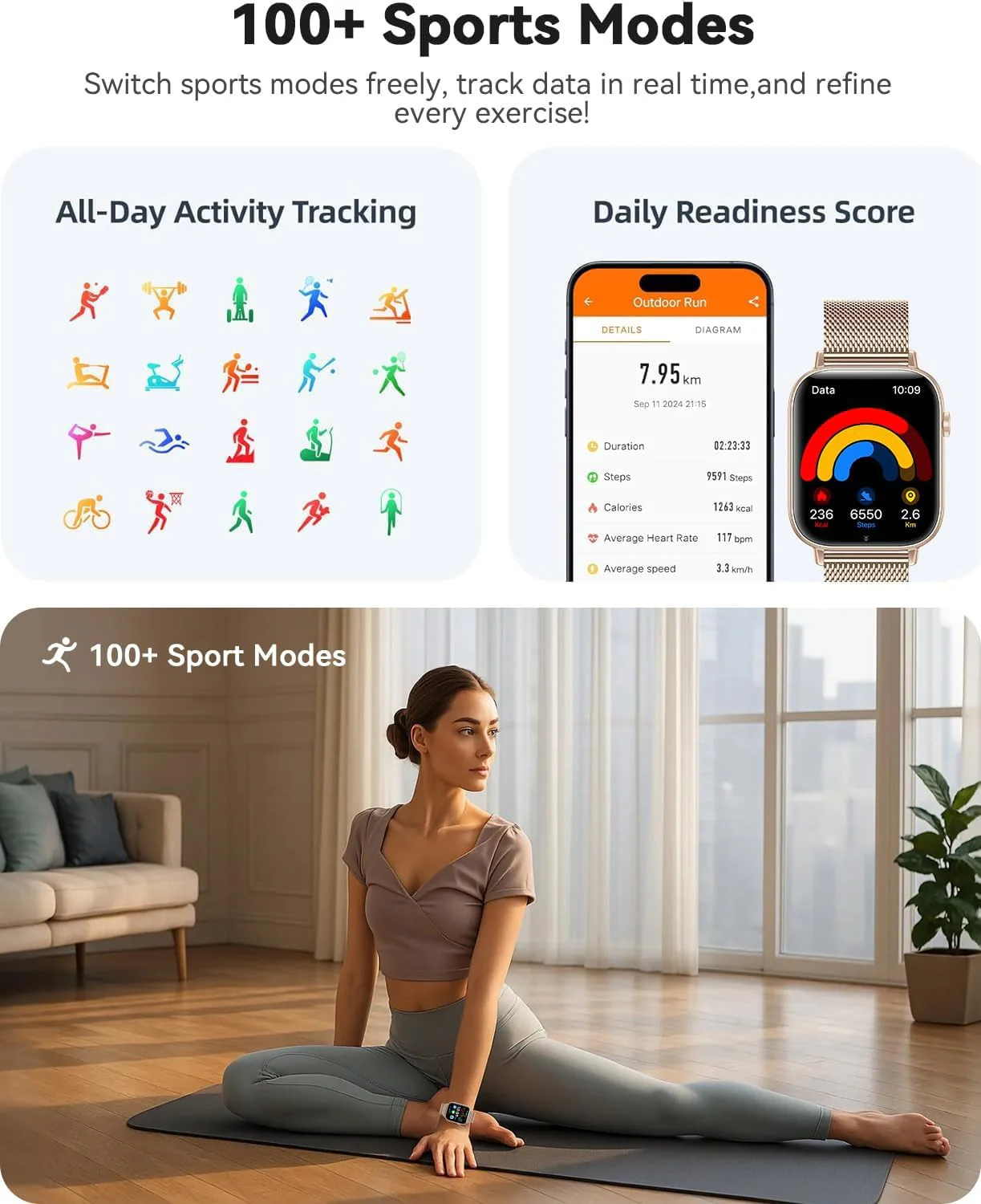 Smart Watches for Women, Android Smart Watch for Phones (Make Calls), 1.85" HD Fitness Tracker Watch with Blood Pressure/Heart Rate/Sleep Monitor, 110+ Sport Modes Fitness Watches for Women/Men - Image 5