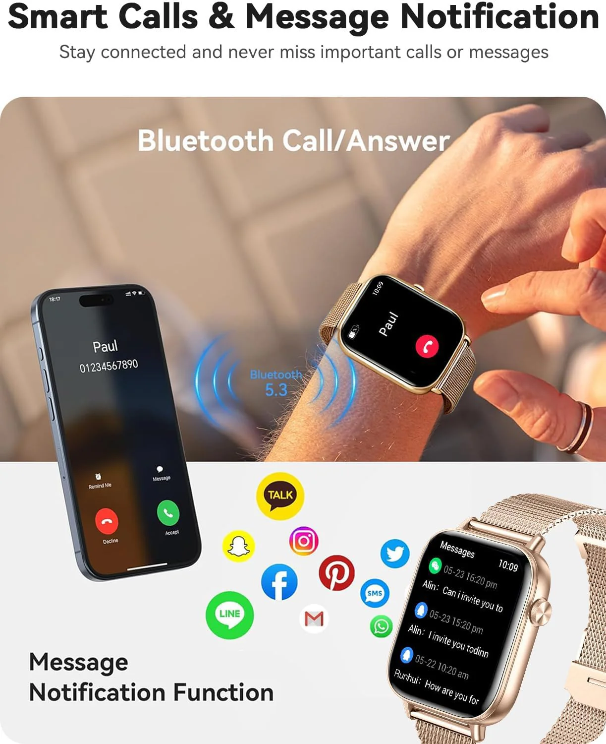 Smart Watches for Women, Android Smart Watch for Phones (Make Calls), 1.85" HD Fitness Tracker Watch with Blood Pressure/Heart Rate/Sleep Monitor, 110+ Sport Modes Fitness Watches for Women/Men - Image 8