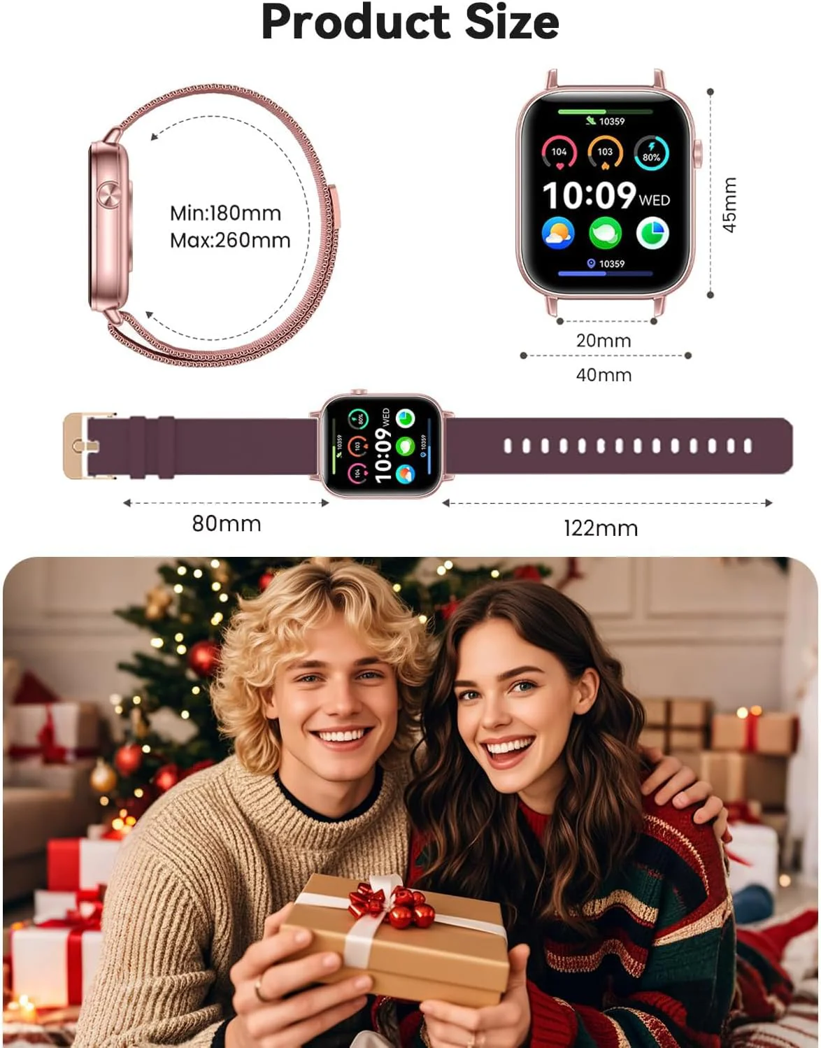 Smart Watches for Women,Fitness Tracker Smartwatch for Android Phones/iPhone Compatible,1.85" Womens Watch with Blood Pressure Monitor,Calls and Messages/Heart Rate/Sleep/Female Cycle Pink - Image 2
