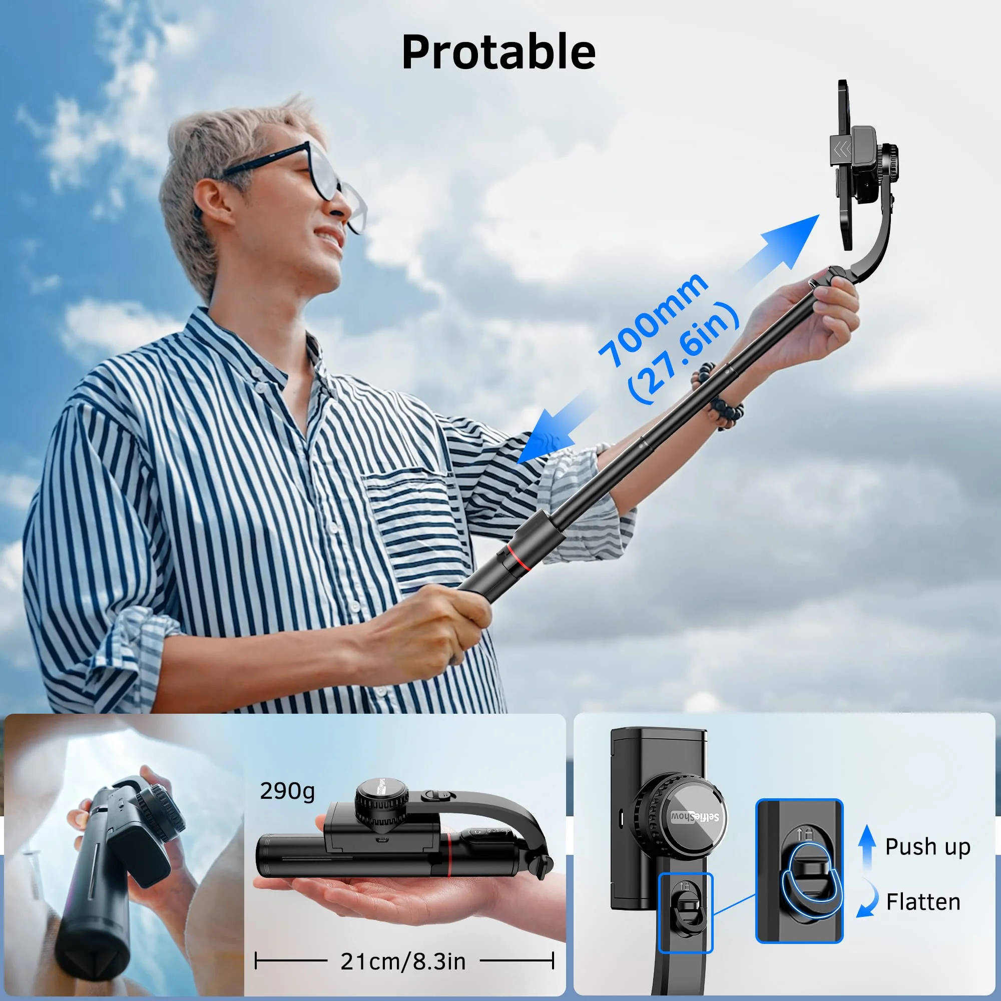 Smartphone Gimbal Stabilizer with Remote, Aluminum Extendable Selfie Stick Tripod, 360° Automatic Rotation, Auto Balance for Live Video Recording, Vlogging, YouTube Compatible with iPhone and Android - Image 6