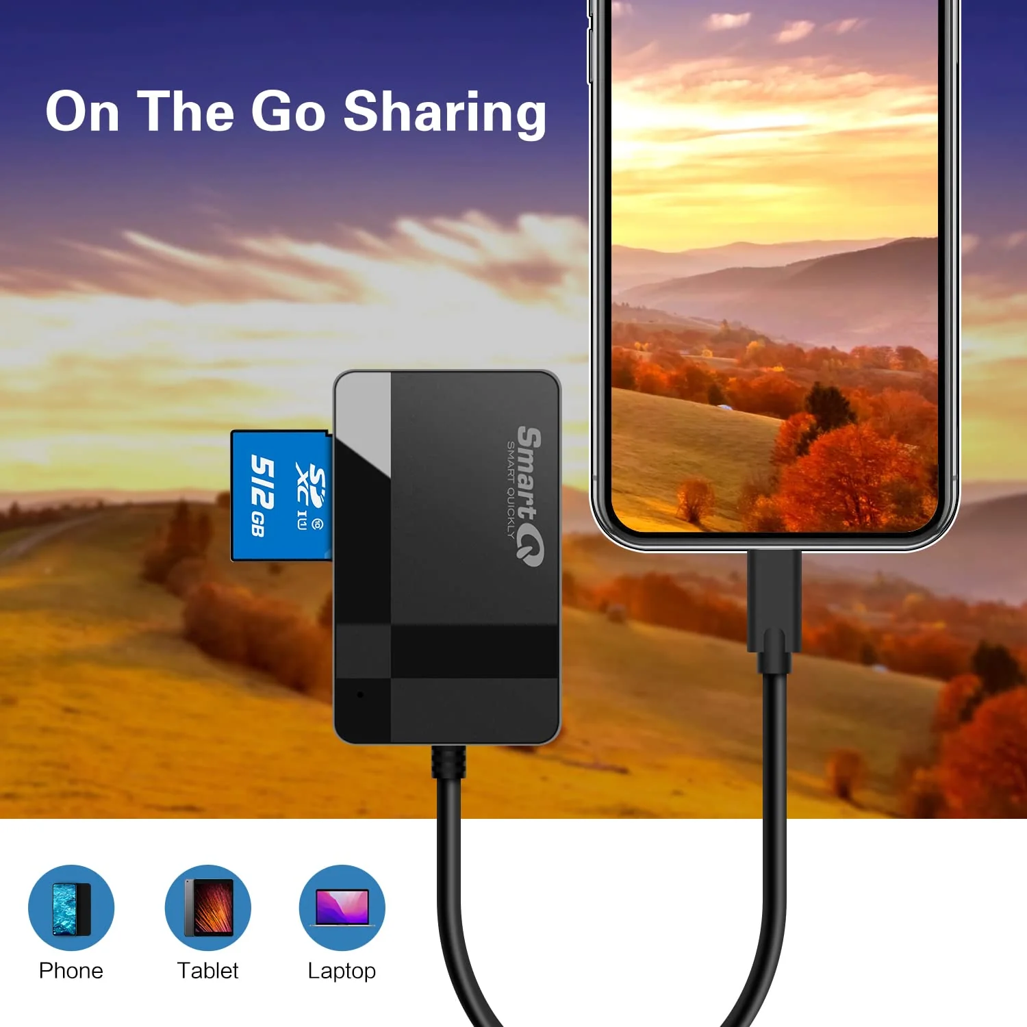 SmartQ SD Card Reader, 4-in-1 USB C 3.0 SD/Micro SD/MS/CF Memory Card Reader, Adapter for camera, Compatible with MacBook Pro, MacBook Air/iPad Pro, Samsung Galaxy S10/S9/S8, Surface Book 2 - Image 5