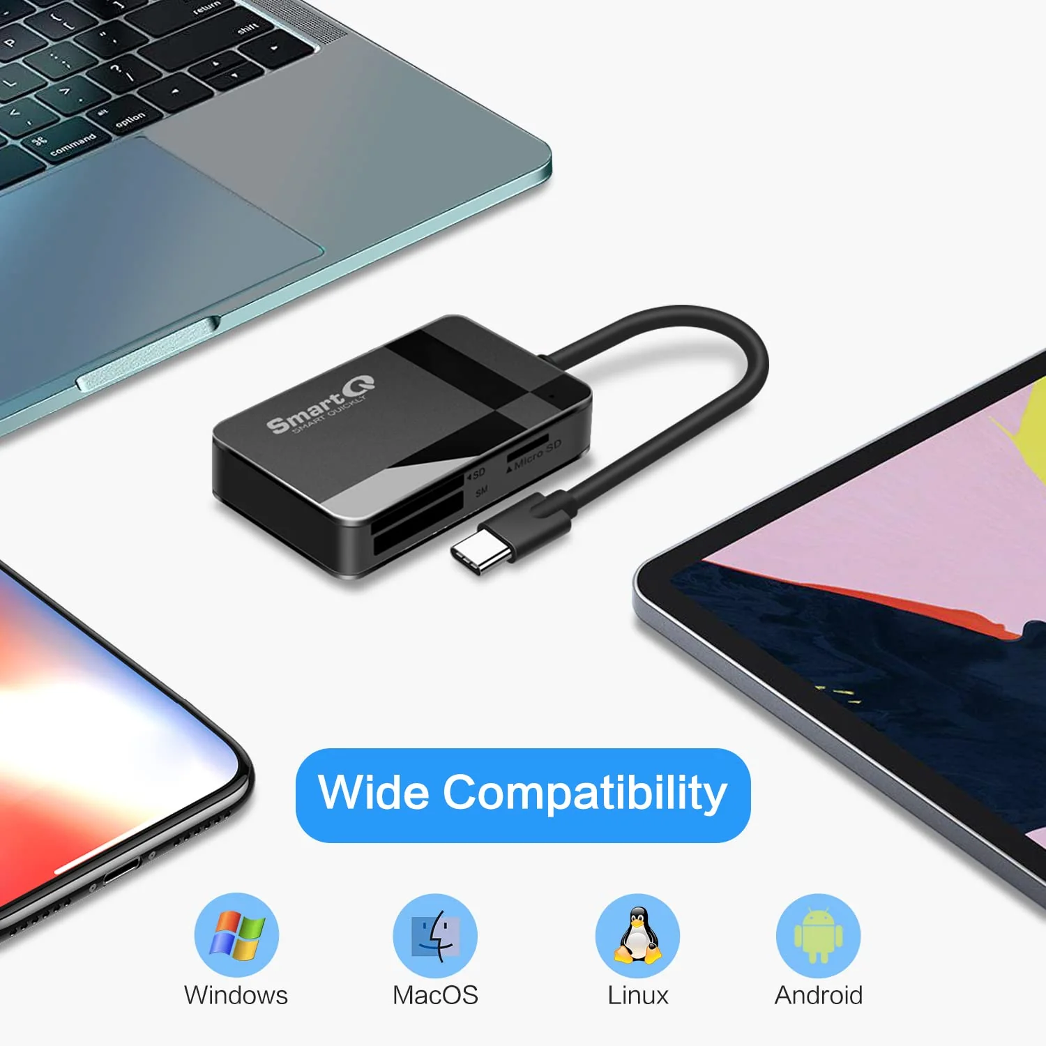 SmartQ SD Card Reader, 4-in-1 USB C 3.0 SD/Micro SD/MS/CF Memory Card Reader, Adapter for camera, Compatible with MacBook Pro, MacBook Air/iPad Pro, Samsung Galaxy S10/S9/S8, Surface Book 2 - Image 6