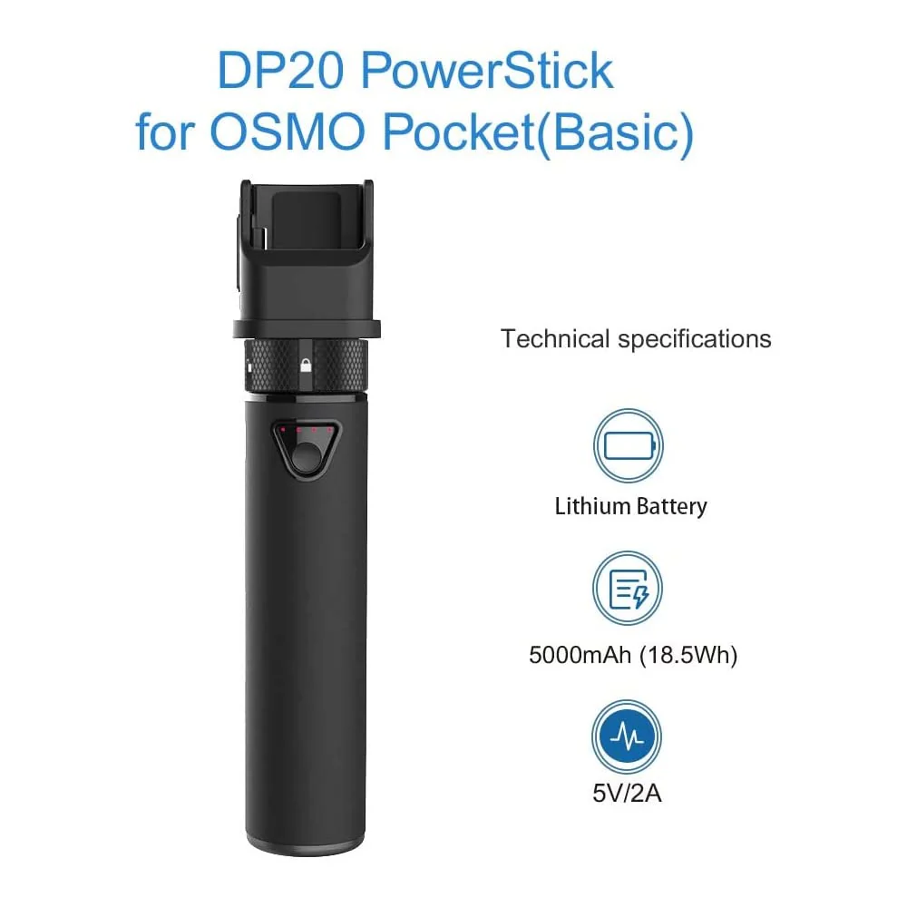 Smatree Portable Osmo Pocket 2 Battery Grip,Power Stick,5000mAh Extension Rod Power Bank Compatible with DJI Osmo Pocket 2 & DJI Osmo Pocket 1 (Not fit with Pocket 3!) - Image 2