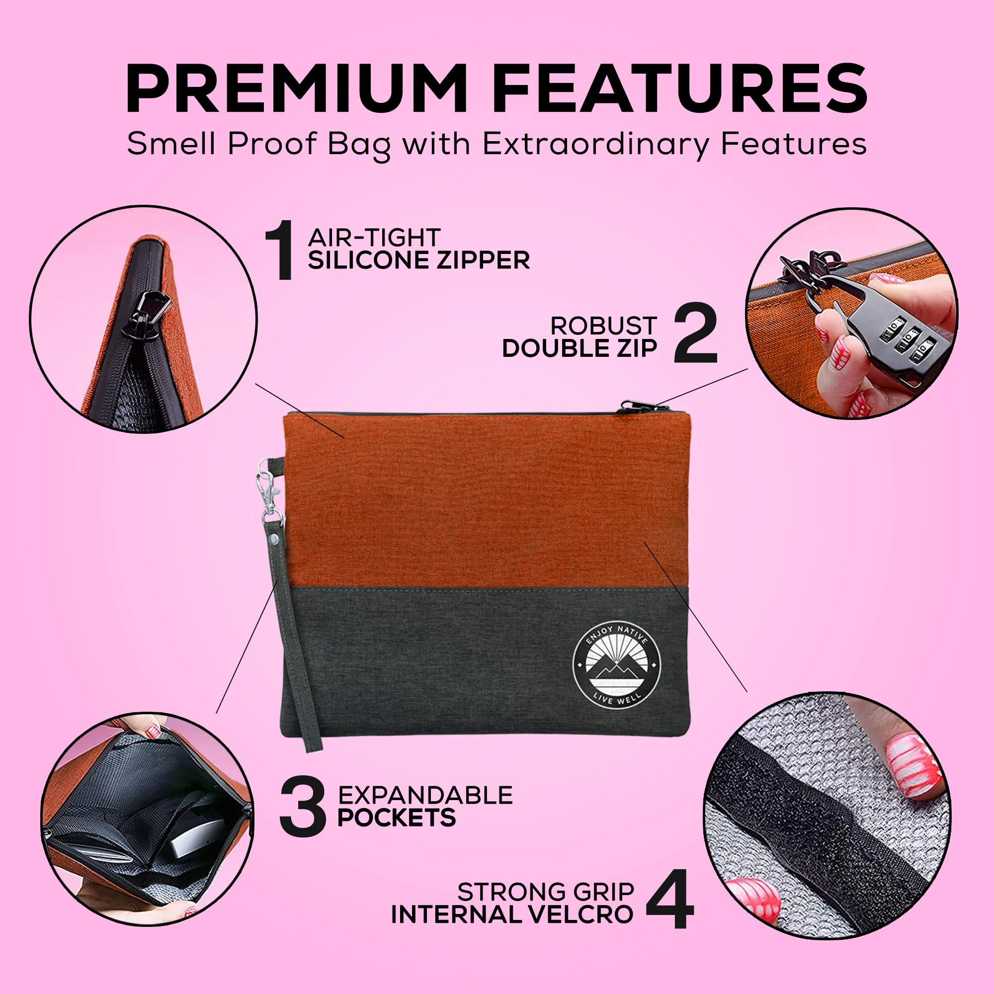 Smell Proof Bag with Lock 11" x 9", Smell Proof Container, Dog Tested Odor resistant Bags, Best Zipper odor sealing pouch for Herbs, Coffee & Travel Medicine, Scent resistent Containers Orange & Gray Large 11"x9" - Image 2