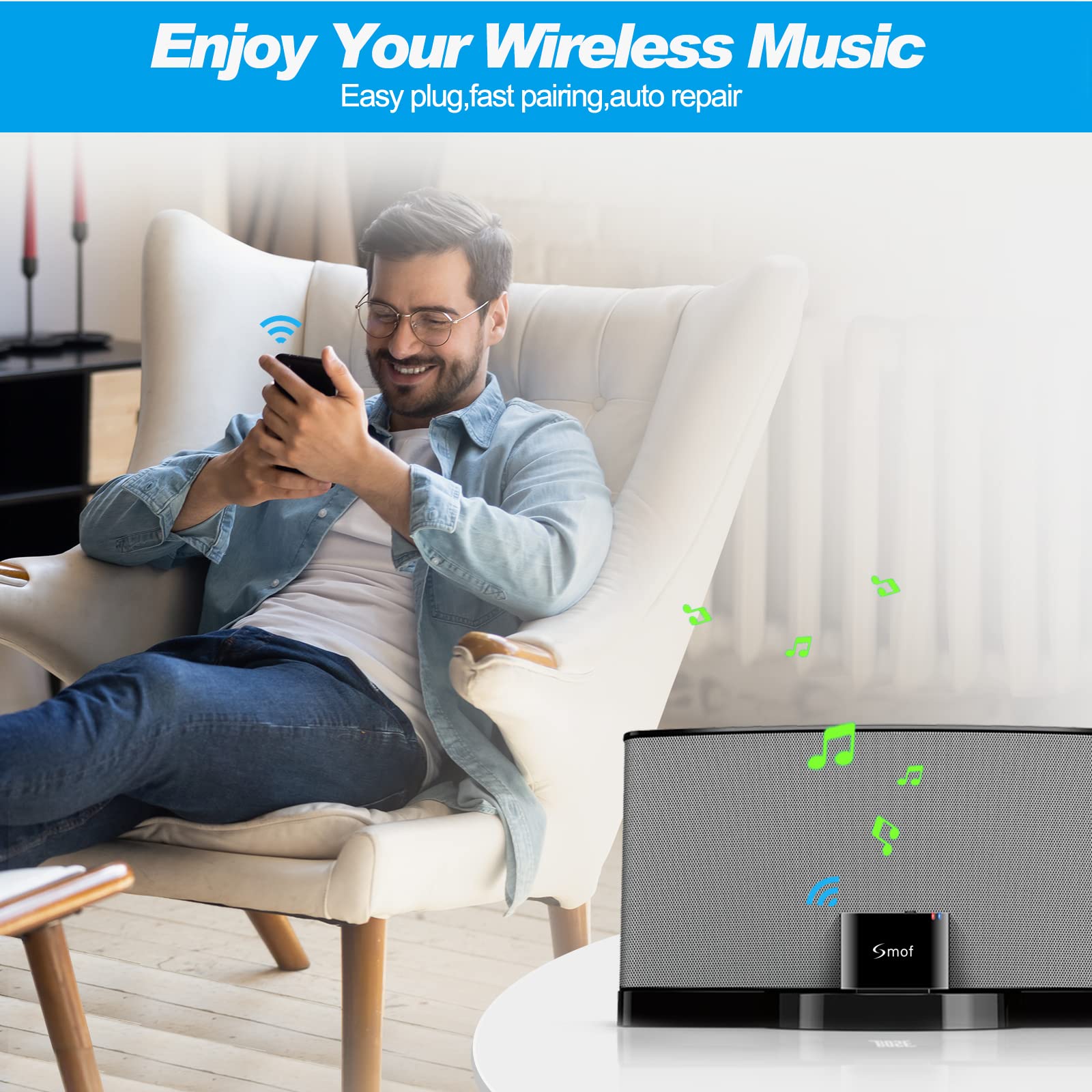 Smof 30 Pin Bluetooth Adapter Receiver for Bose Sounddock iPod iPhone Music Docking Station and Other 30 Pin Dock Speakers Bluetooth Audio Receiver with 3.5 mm Audio Cable (Not for Car or Motorcycle) - Image 7
