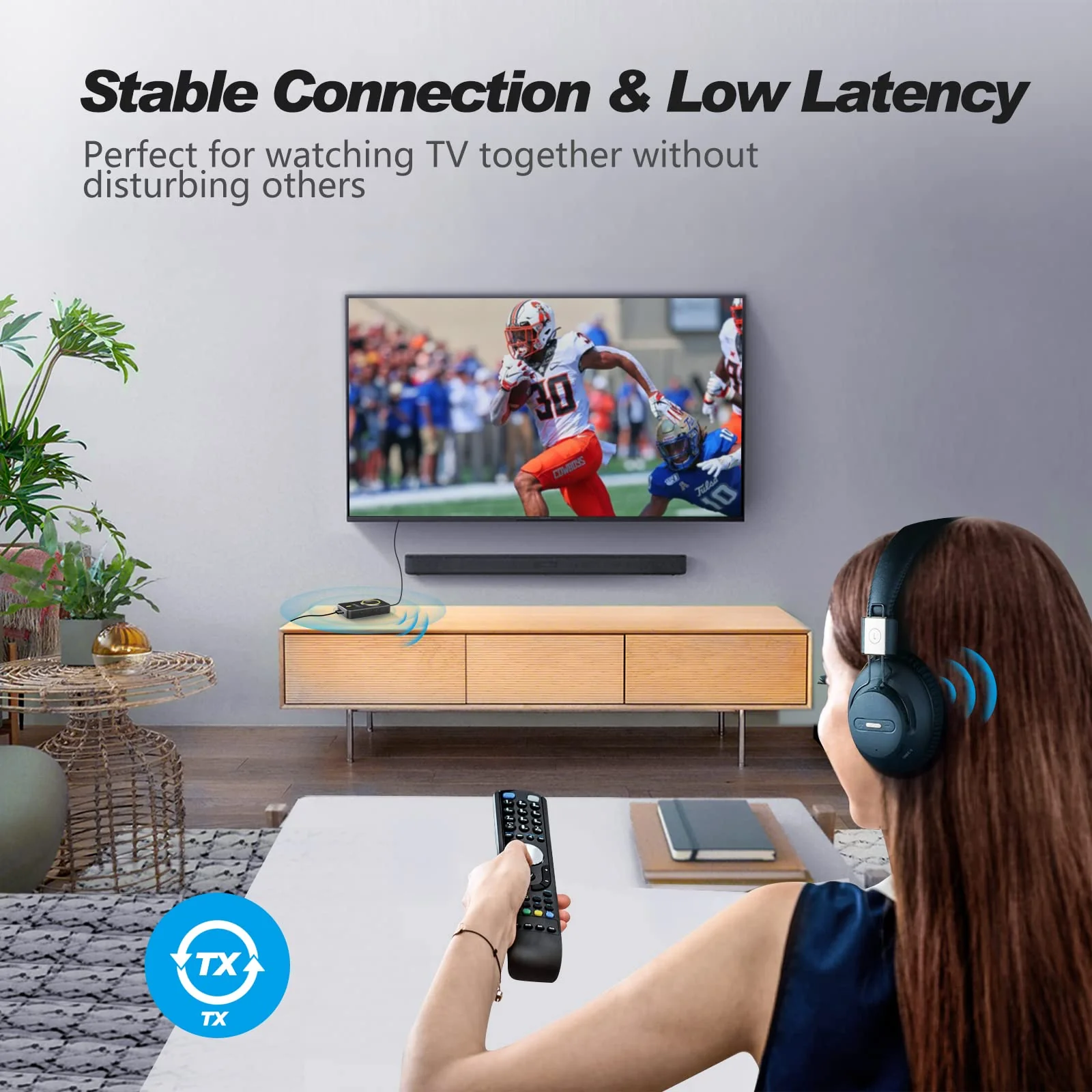 Smof Bluetooth Transmitter for TV, Bluetooth Receiver for Car Speaker, 2-in-1 Wireless 3.5mm Bluetooth Aux Adapter with Built-in Mic and Battery, Dual Link, aptX Low Latency (Black) - Image 3