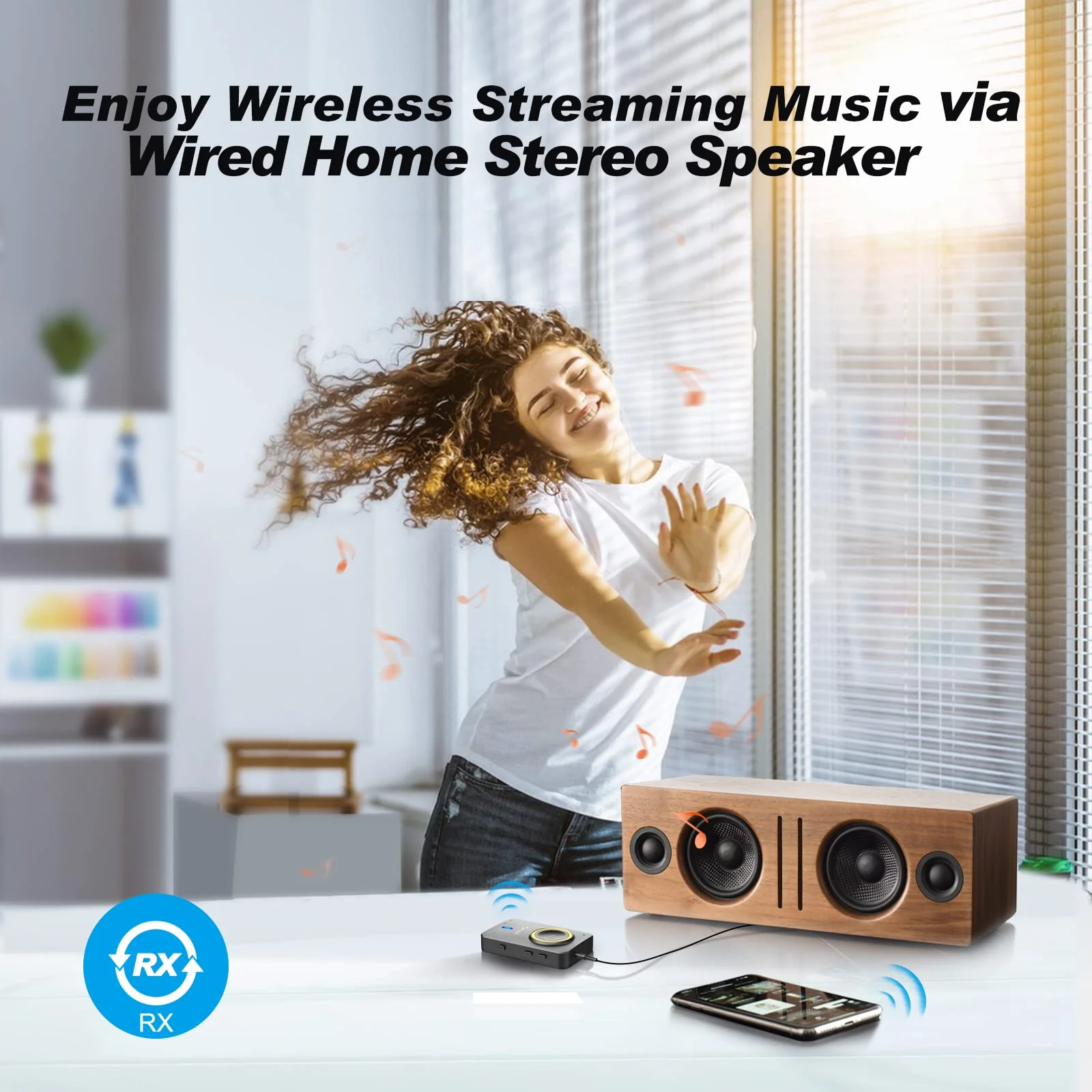 Smof Bluetooth Transmitter for TV, Bluetooth Receiver for Car Speaker, 2-in-1 Wireless 3.5mm Bluetooth Aux Adapter with Built-in Mic and Battery, Dual Link, aptX Low Latency (Black) - Image 4