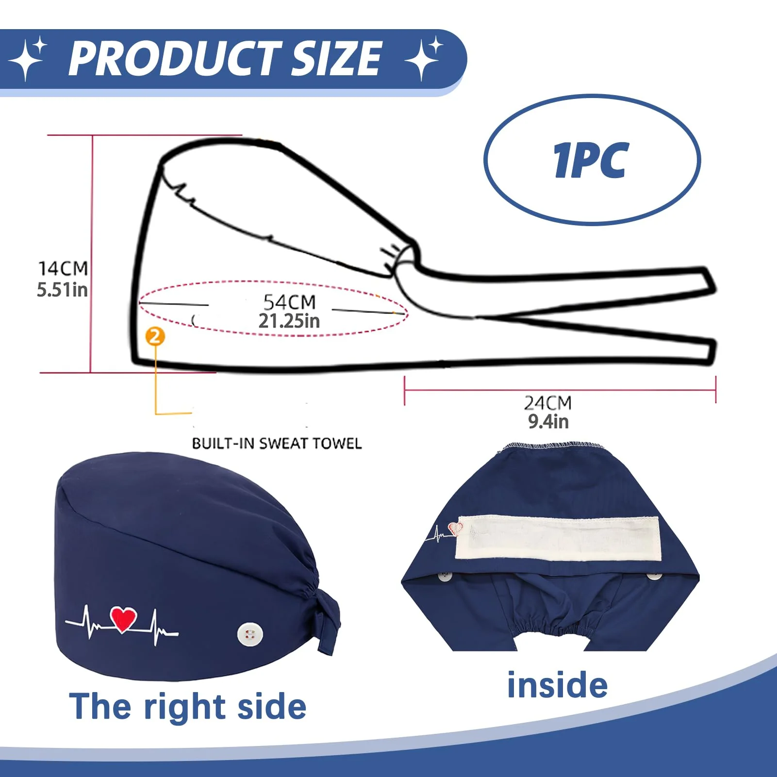 Smomend Surgical Cap, Funny Surgical Caps for Doctors, Nurses, Dentists and Medical Personnel, Unisex Fabric Hood with Sweat Absorber for Hospital, Clinic and Laboratory, One Size, Blue, blue - Image 2