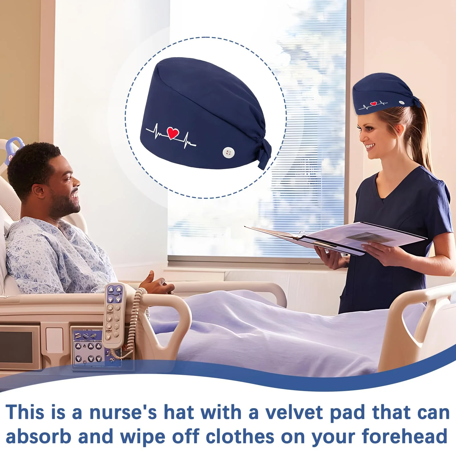 Smomend Surgical Cap, Funny Surgical Caps for Doctors, Nurses, Dentists and Medical Personnel, Unisex Fabric Hood with Sweat Absorber for Hospital, Clinic and Laboratory, One Size, Blue, blue - Image 5