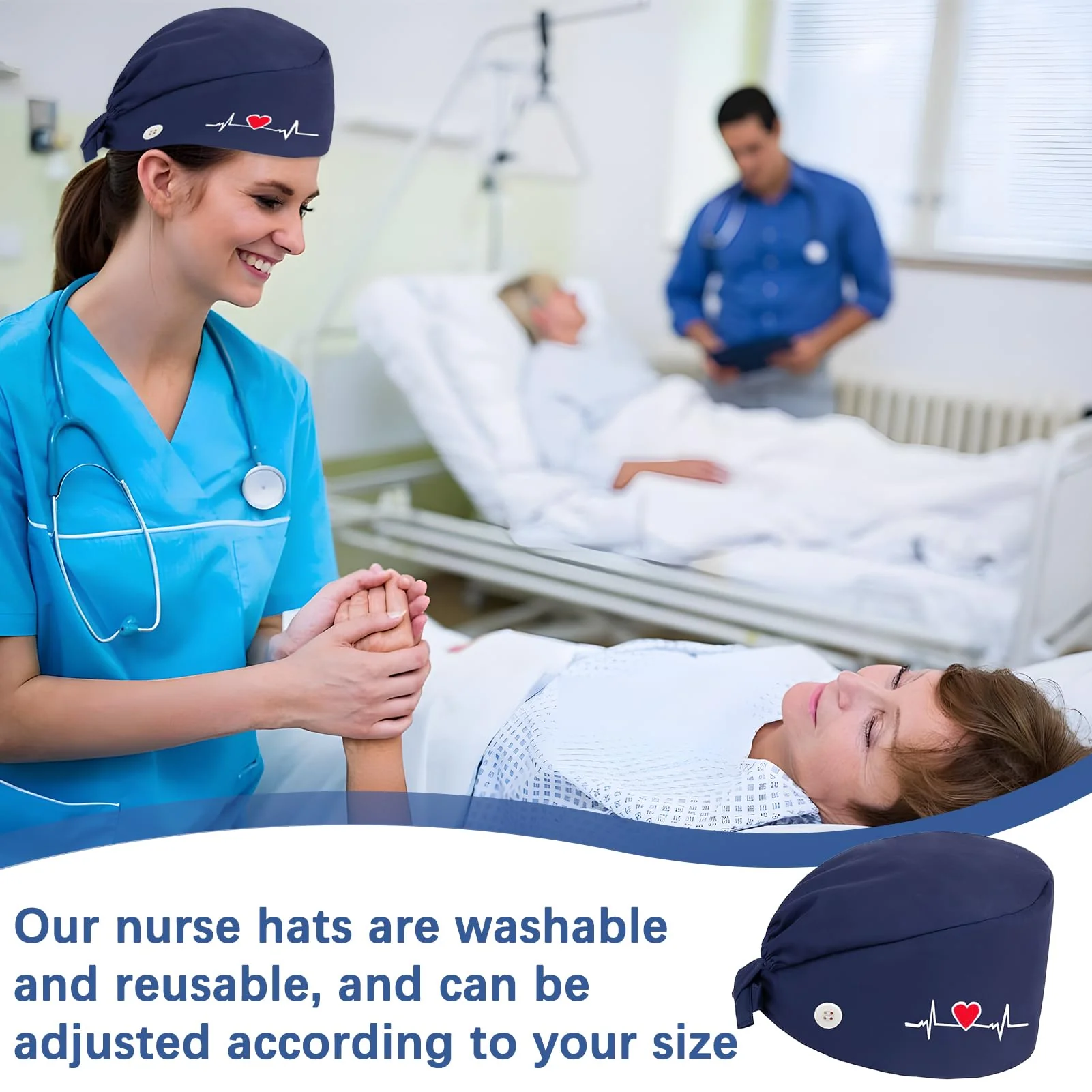 Smomend Surgical Cap, Funny Surgical Caps for Doctors, Nurses, Dentists and Medical Personnel, Unisex Fabric Hood with Sweat Absorber for Hospital, Clinic and Laboratory, One Size, Blue, blue - Image 6