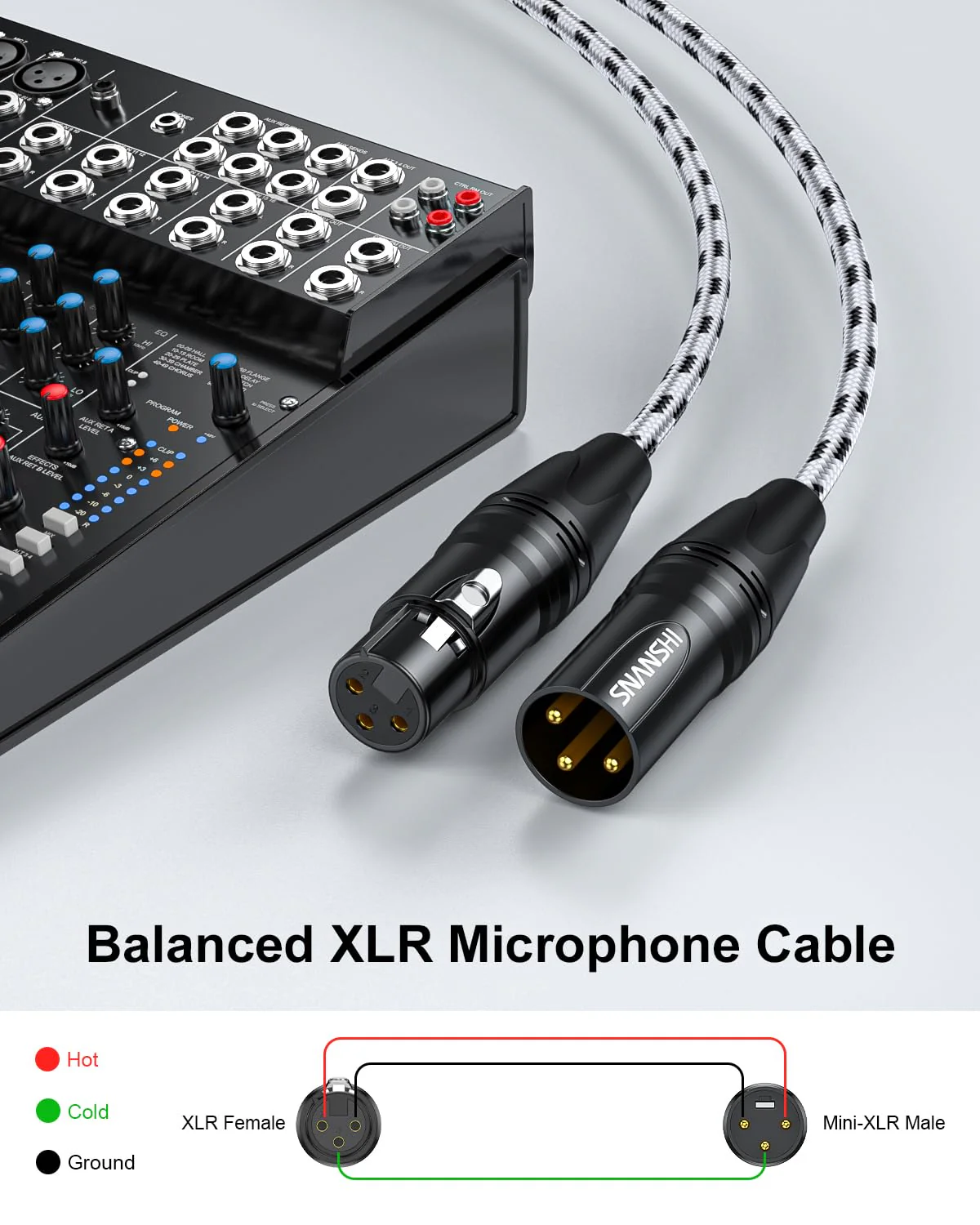 SNANSHI 2Pack XLR Cables 6.6FT, XLR Microphone Cable, Nylon Braided, Gold-Plated, Balanced XLR Male to Female Microphone Cable for Recording, Speaker, PA System, Home Studio - Image 5
