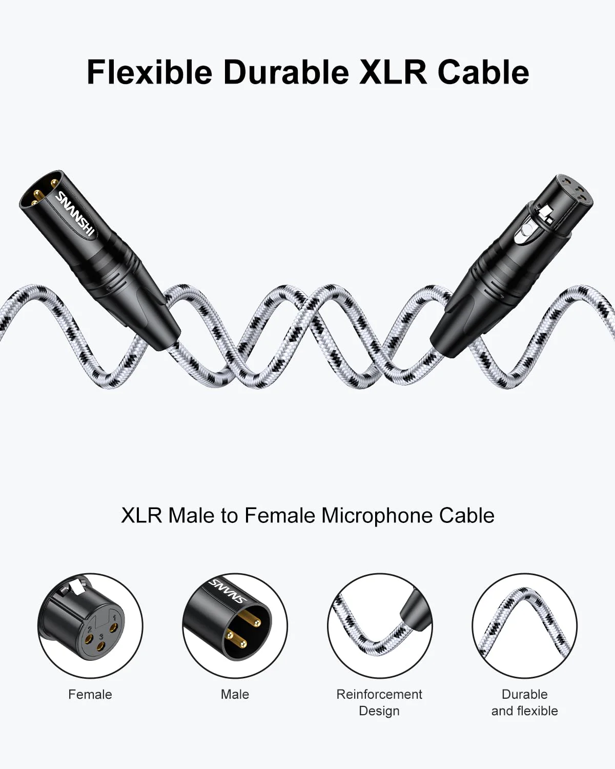 SNANSHI 2Pack XLR Cables 6.6FT, XLR Microphone Cable, Nylon Braided, Gold-Plated, Balanced XLR Male to Female Microphone Cable for Recording, Speaker, PA System, Home Studio - Image 6