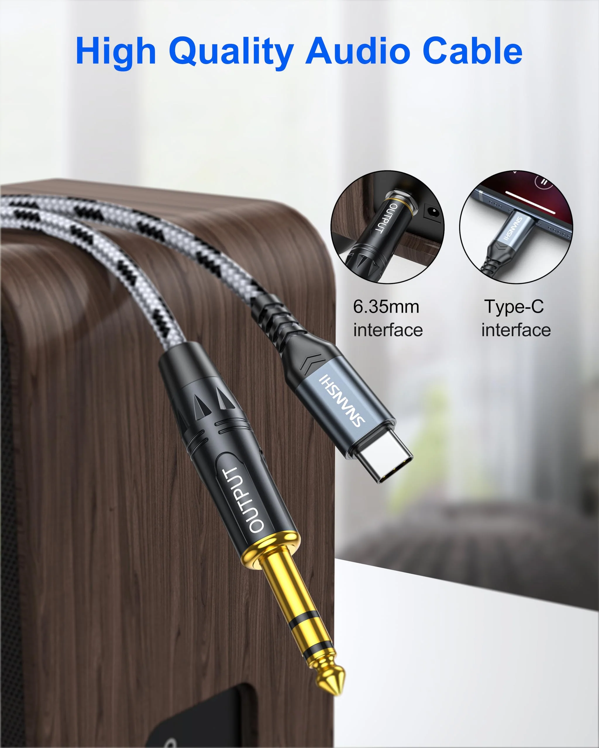 SNANSHI USB C to 1/4 Inch Audio Cable 3.3ft - Type-C to 6.35mm TRS Stereo Audio Cable for Sound Board,AMP,Mixer,Speaker (𝐍𝐨𝐭𝐞:𝐂𝐚𝐧𝐧𝐨𝐭 𝐛𝐞 𝐮𝐬𝐞𝐝 𝐟𝐨𝐫 𝐆𝐮𝐢𝐭𝐚𝐫 𝐑𝐞𝐜𝐨𝐫𝐝𝐢𝐧𝐠) - Image 2