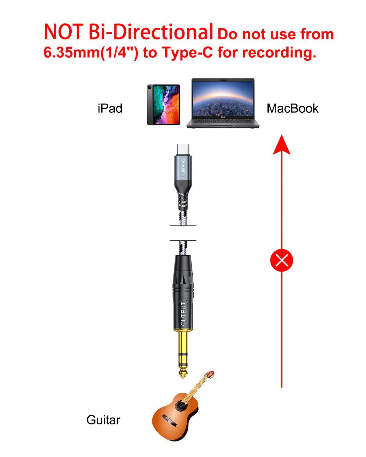 SNANSHI USB C to 1/4 Inch Audio Cable 3.3ft - Type-C to 6.35mm TRS Stereo Audio Cable for Sound Board,AMP,Mixer,Speaker (𝐍𝐨𝐭𝐞:𝐂𝐚𝐧𝐧𝐨𝐭 𝐛𝐞 𝐮𝐬𝐞𝐝 𝐟𝐨𝐫 𝐆𝐮𝐢𝐭𝐚𝐫 𝐑𝐞𝐜𝐨𝐫𝐝𝐢𝐧𝐠) - Image 3
