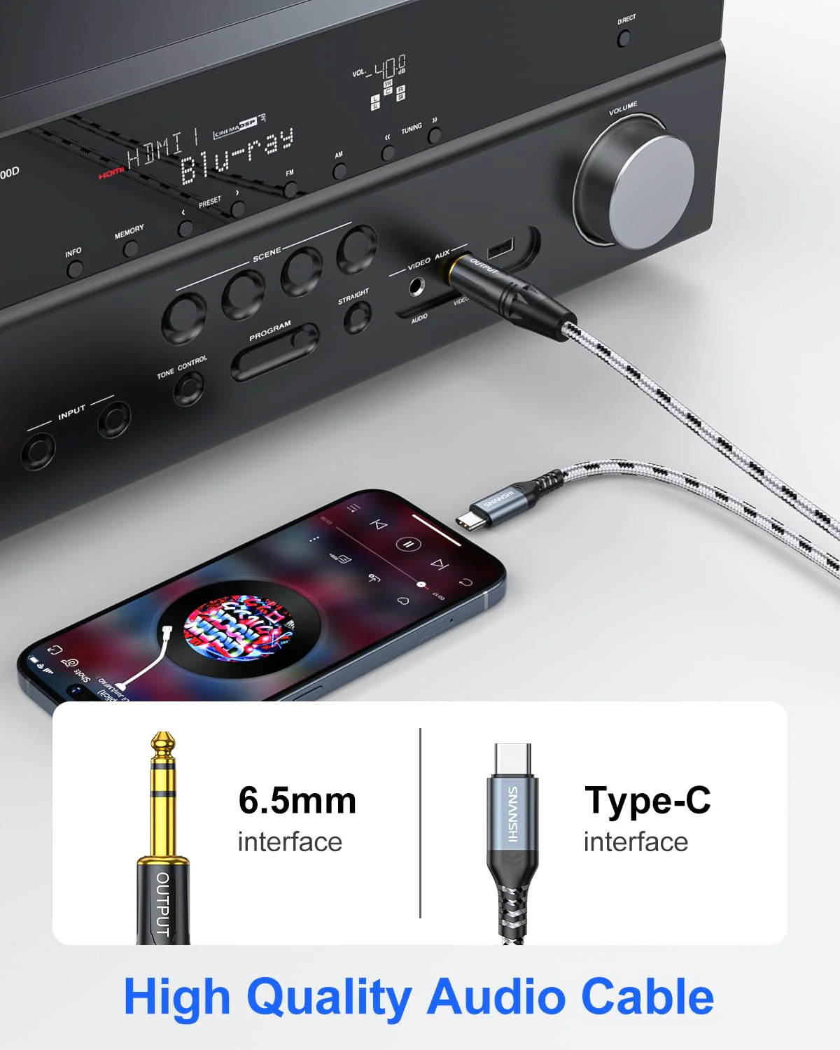 SNANSHI USB C to 1/4 Inch Audio Cable 3.3ft - Type-C to 6.35mm TRS Stereo Audio Cable for Sound Board,AMP,Mixer,Speaker (𝐍𝐨𝐭𝐞:𝐂𝐚𝐧𝐧𝐨𝐭 𝐛𝐞 𝐮𝐬𝐞𝐝 𝐟𝐨𝐫 𝐆𝐮𝐢𝐭𝐚𝐫 𝐑𝐞𝐜𝐨𝐫𝐝𝐢𝐧𝐠) - Image 5