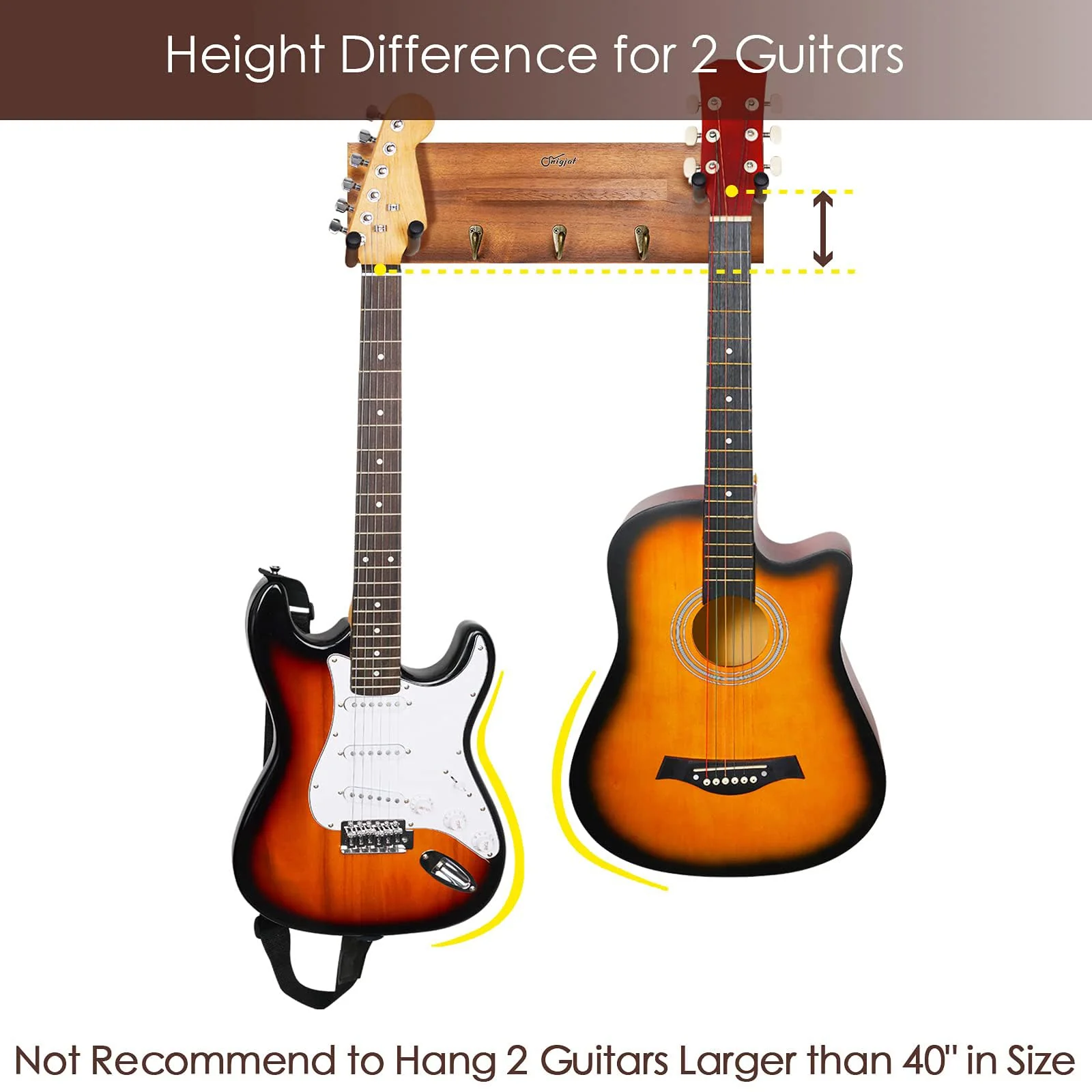 SNIGJAT Guitar Wall Mount with Rotatable Hook, Wood Guitar Hanger with Shelf and Pick Holder, Wall Stand Rack for Acoustic, Electric, Bass - Image 6