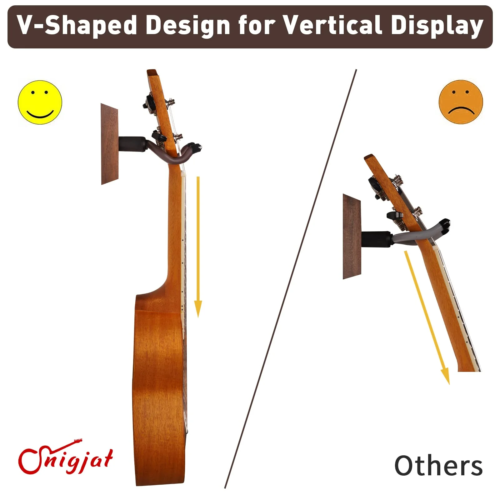 SNIGJAT Ukulele Wall Mount 2 Pack, Ukelele Hanger for Wall Vertical Display, Hardwood Ukulele Holder with Screw, Ukulele Wall Hook fits for Banjo Mandolin Soprano Pineapple Concert Baritone and Tenor - Image 3
