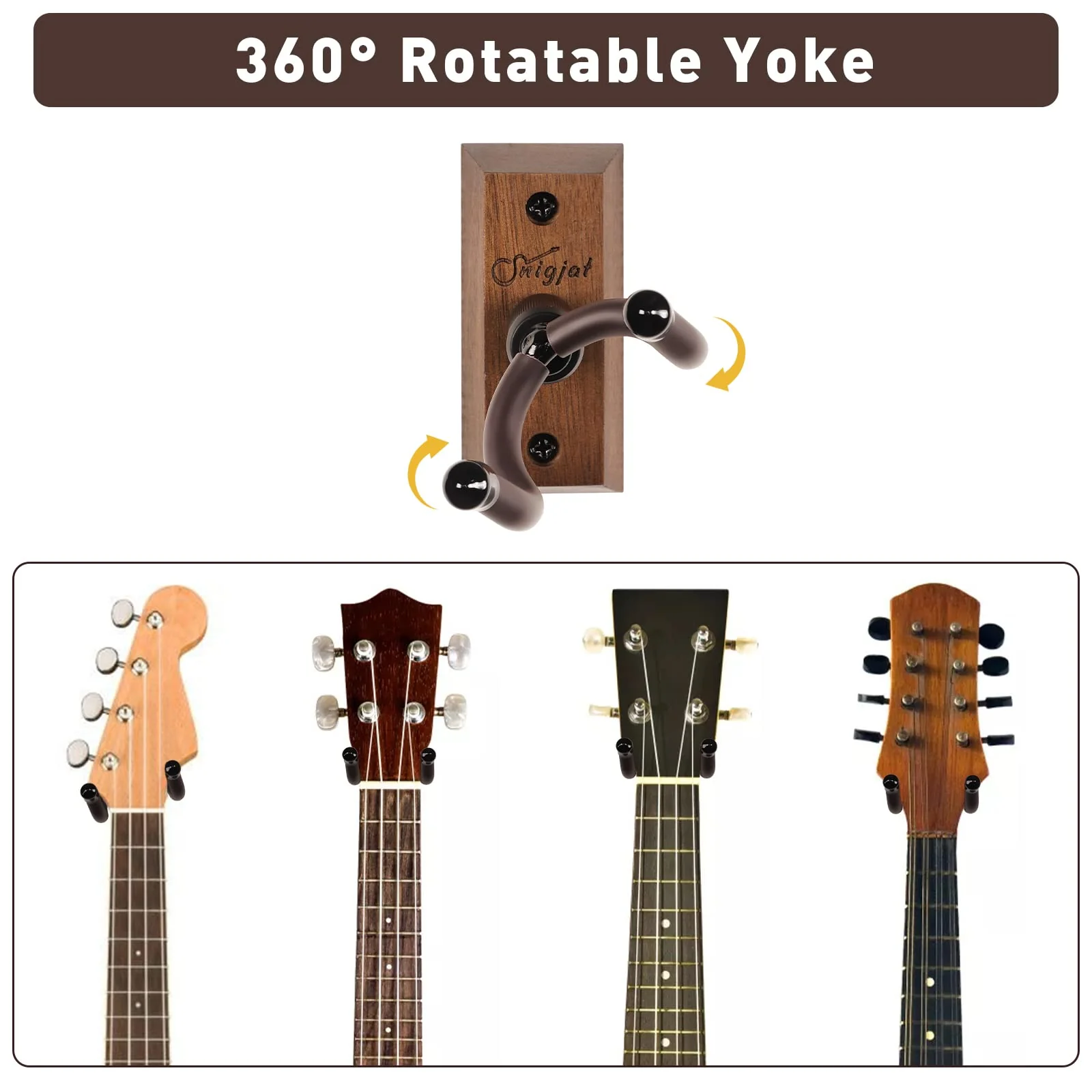 SNIGJAT Ukulele Wall Mount 2 Pack, Ukelele Hanger for Wall Vertical Display, Hardwood Ukulele Holder with Screw, Ukulele Wall Hook fits for Banjo Mandolin Soprano Pineapple Concert Baritone and Tenor - Image 5