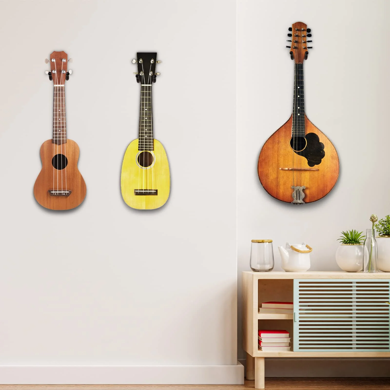 SNIGJAT Ukulele Wall Mount 2 Pack, Ukelele Hanger for Wall Vertical Display, Hardwood Ukulele Holder with Screw, Ukulele Wall Hook fits for Banjo Mandolin Soprano Pineapple Concert Baritone and Tenor - Image 6