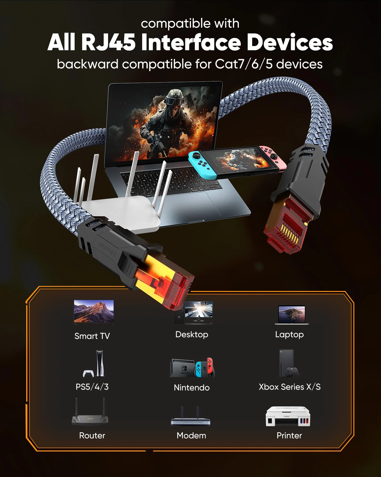 Snowkids Cat 8 Ethernet Cable 15 ft, High Speed Gaming 40Gbps 2000Mhz S/FTP, Network Cord with RJ45 Internet Connector for TV/Computer/Modem/Router/PS5, LAN Cable Shielded in Wall Indoor & Outdoor 15FT 1 - Image 4