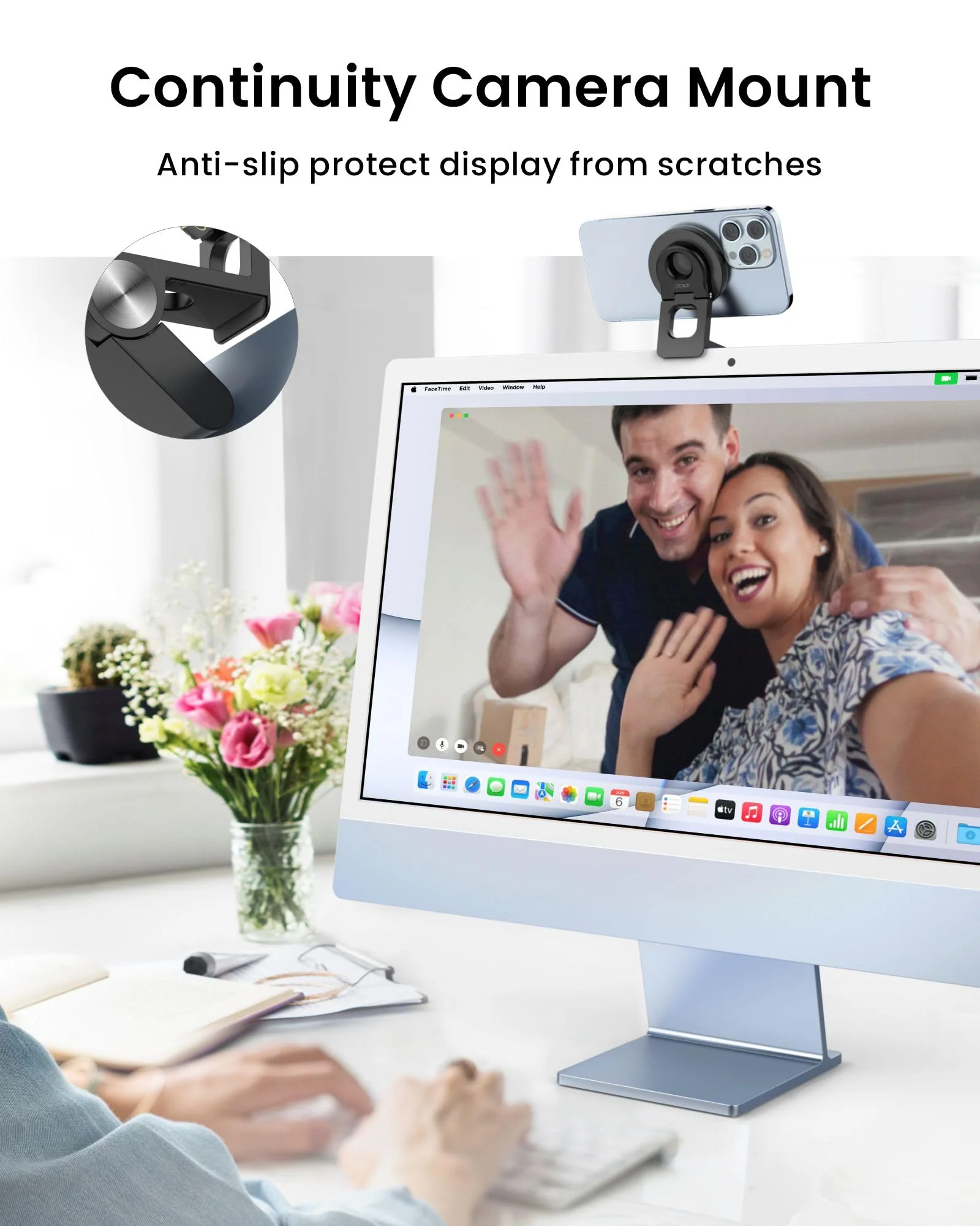 SODI Continuity Camera Mount for Desktop Monitor & iMac Compatible iPhone Webcam Mount with Mag-Safe for Mac and Displays, Mac OS Ventura, Work for Facetime, Desk View, Black Matte Black - Image 2