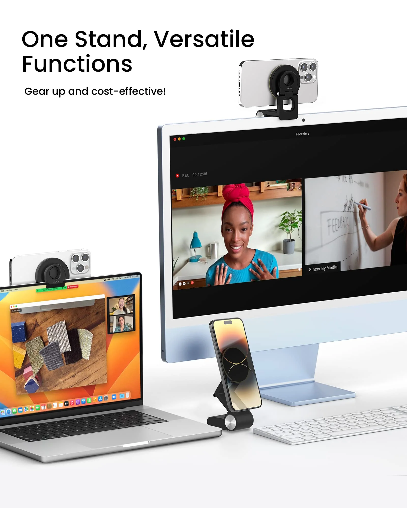 SODI Continuity Camera Mount for Desktop Monitor & iMac Compatible iPhone Webcam Mount with Mag-Safe for Mac and Displays, Mac OS Ventura, Work for Facetime, Desk View, Black Matte Black - Image 4