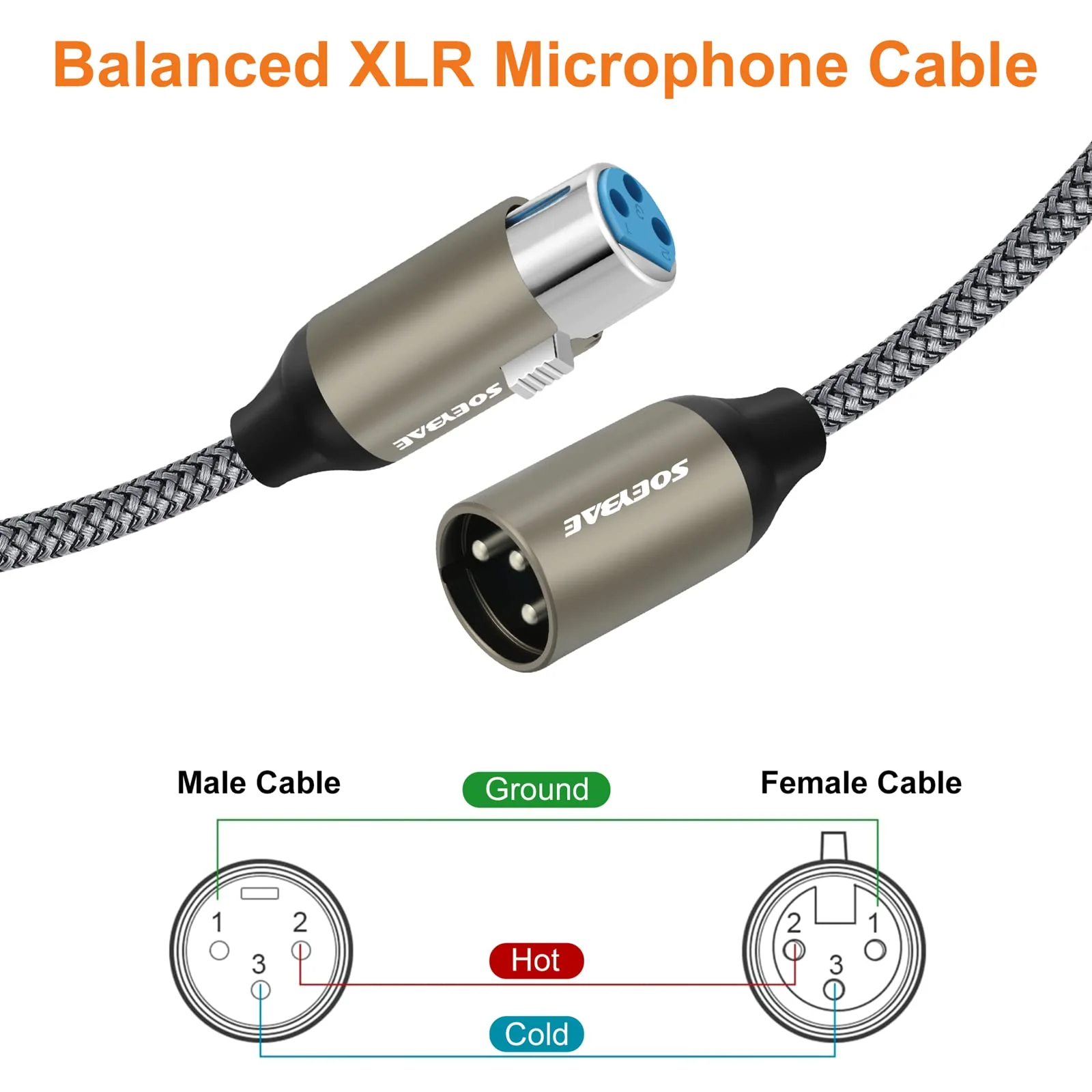 SOEYBAE Microphone Cable XLR Male to Female 0.5M/1.5FT,Noise-Cancelling Mic Speaker Cable,for Audio Sound Consoles, Power Amplifier - Image 4