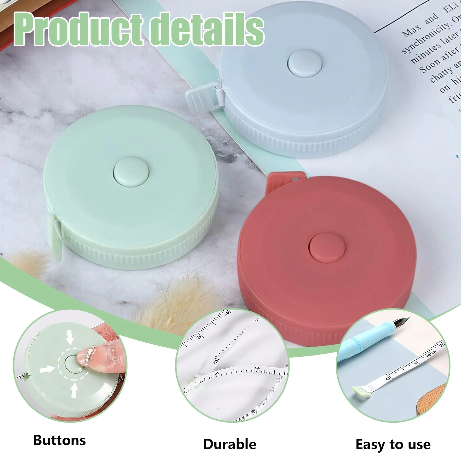 Soft Double-Sided Tape Measure, 3 Pieces Telescopic Tape Measure Body for Chest, Measuring Length, Waist (200 cm / 79 Inches) - Image 2