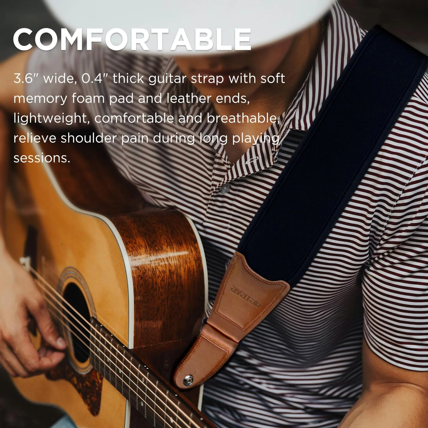 Soft Guitar Strap with 3.6" Wide Sponge Pad, Eliminates Neck Dive, Fit Heavy Acoustic, Electric Guitars Bass, Adjustable Length from 38" to 61" - Image 5