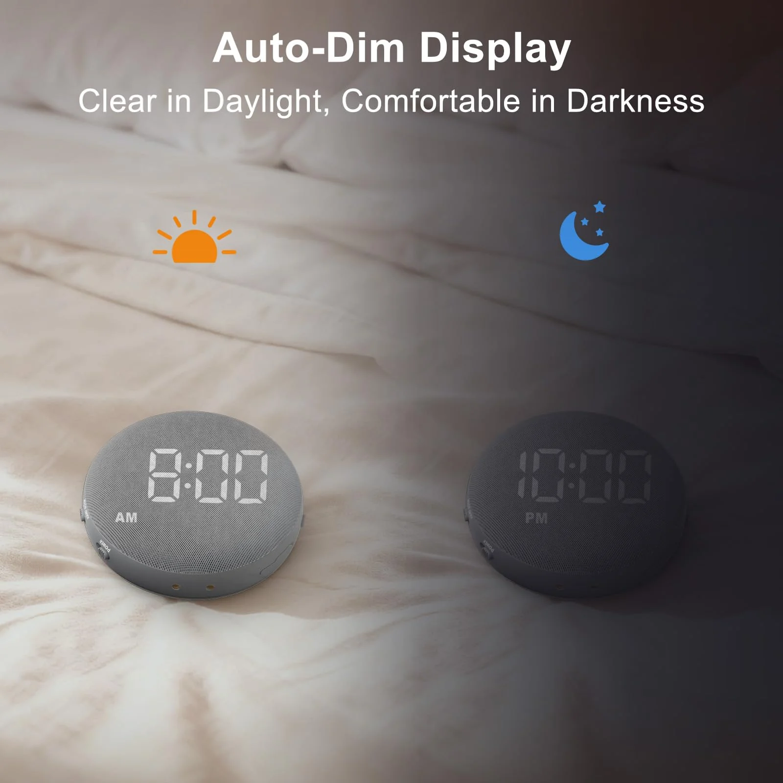 SolaceRise Super Loud Alarm Clock for Heavy Sleepers: Vibrating Digital Auto-Dim Clock with Bed Shaker for Hearing Impaired - Portable Rechargeable Battery for Bedroom Travel Dorm - Gray - Image 5