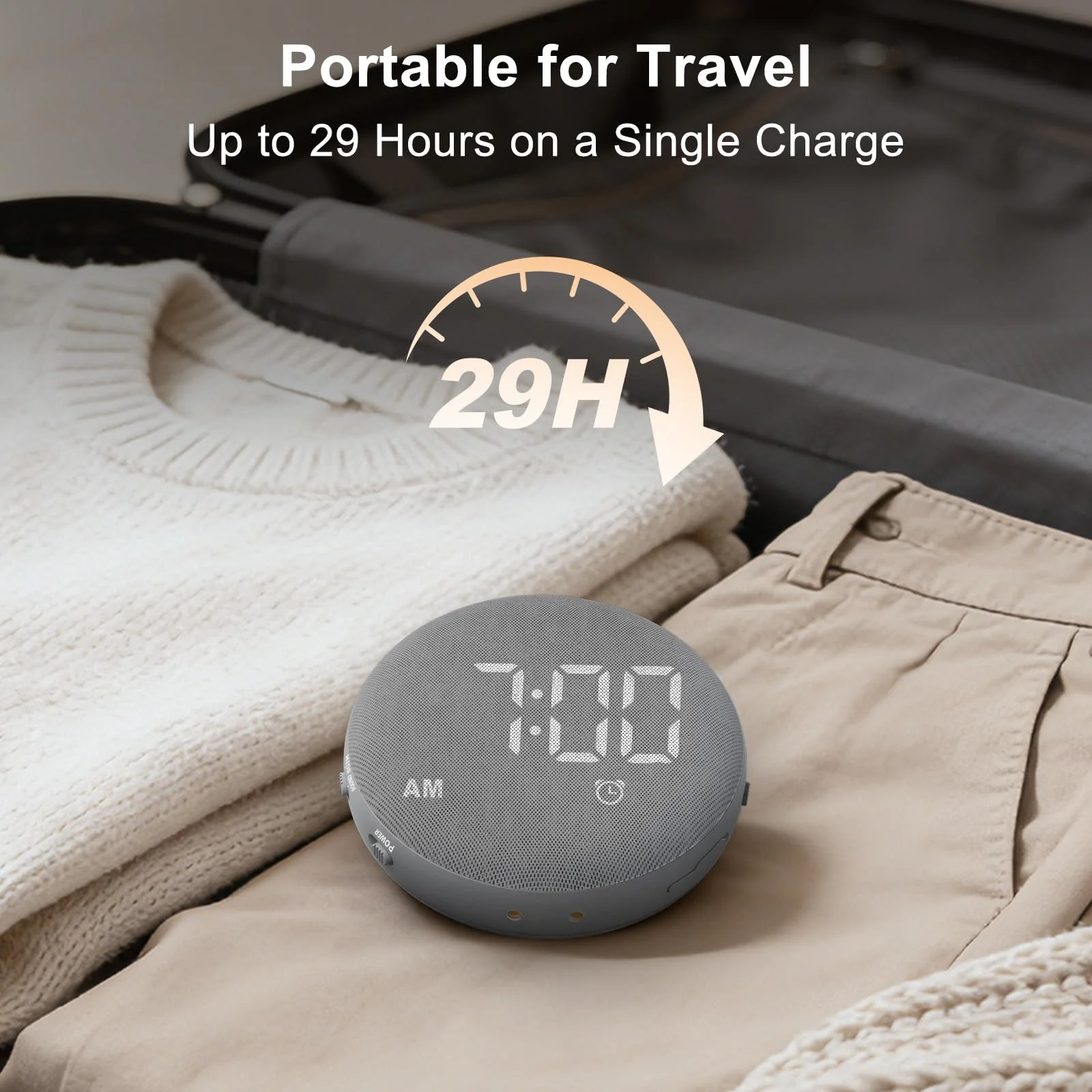 SolaceRise Super Loud Alarm Clock for Heavy Sleepers: Vibrating Digital Auto-Dim Clock with Bed Shaker for Hearing Impaired - Portable Rechargeable Battery for Bedroom Travel Dorm - Gray - Image 7