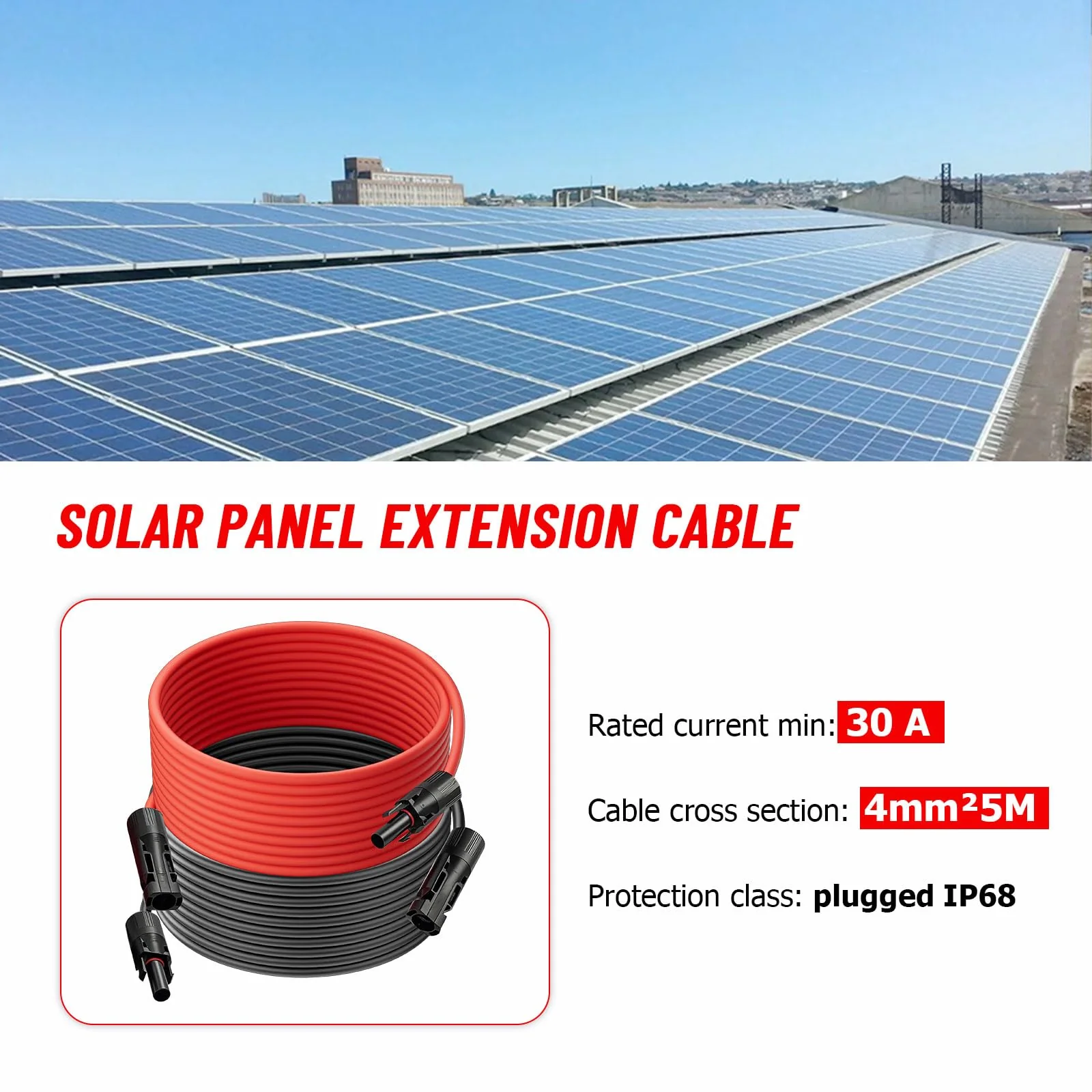 Solar Cable 4 mm² / Extension 5 m - UV-Resistant, TUV, VDE Certified, with Solar Plugs, for Photovoltaic Systems (Red/Black) (4 mm²5 M) 4 mm²/5m - Image 5
