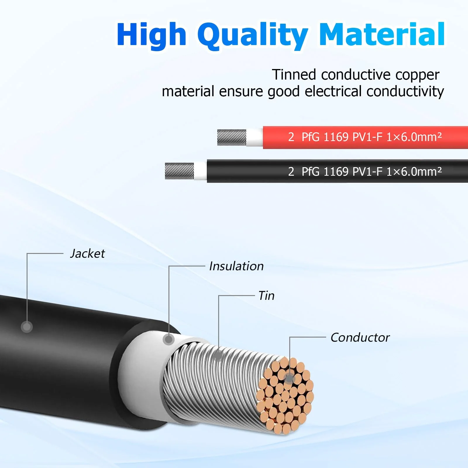 Solar Cable Extension, 6 mm² 1/2/3/5/10 m Solar Cable Extension, Connection Cable, Solar Plug, IP67 Waterproof Plug (6 mm²/2 m) 6 mm²/2 m - Image 4