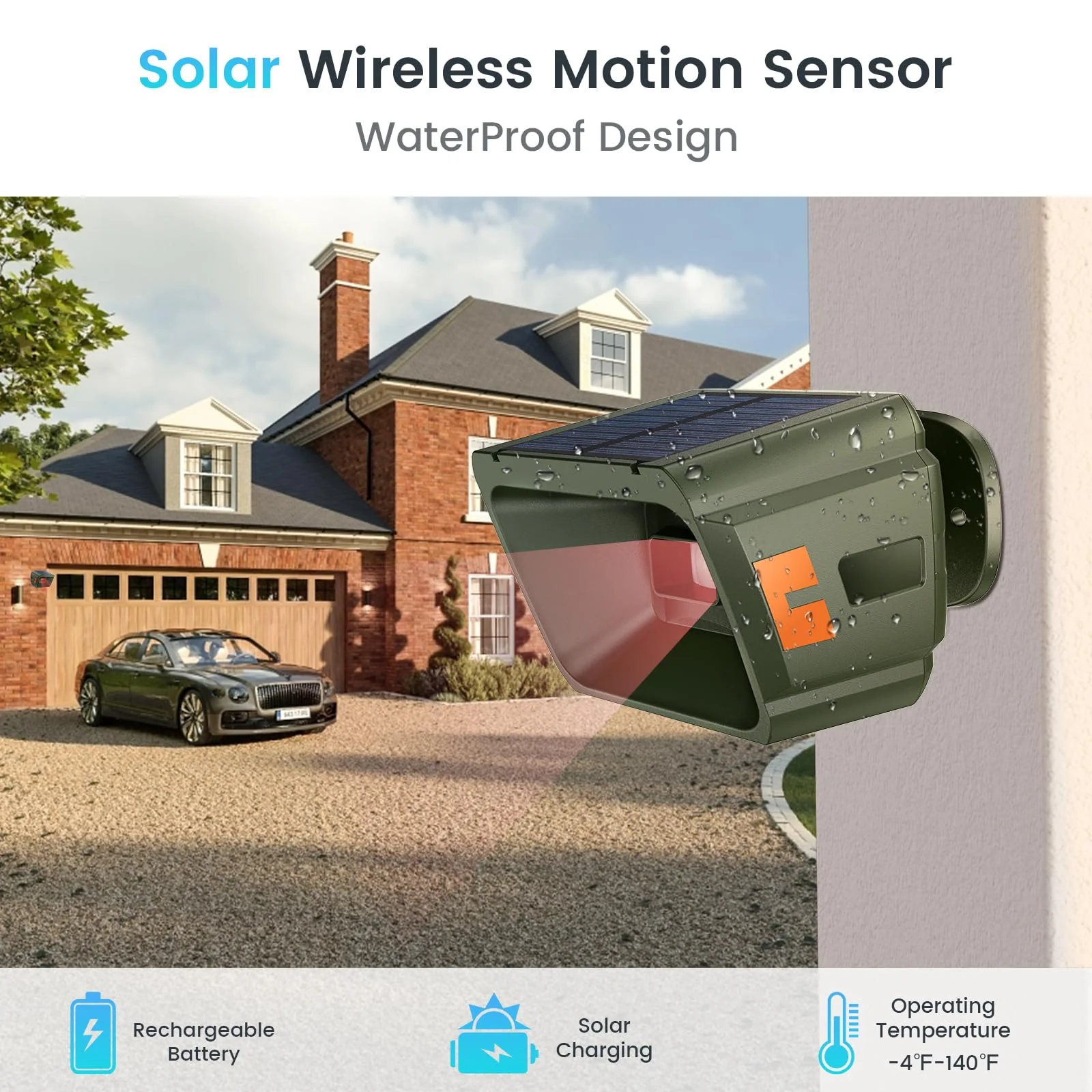 Solar Driveway Alarm Wireless Outdoor 1/2 Mile Range - Customizable Alarm Tones Weatherproof for Driveway Gate, 3 Sensitivity Motion Sensor & Detector Alert for Outdoor/Indoor Property 1 Receiver & 2 Sensors - Image 4