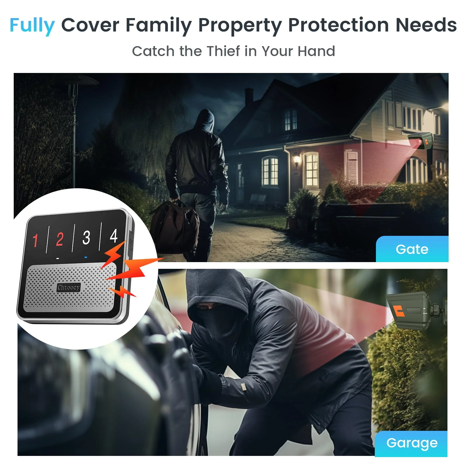 Solar Driveway Alarm Wireless Outdoor 1/2 Mile Range - Customizable Alarm Tones Weatherproof for Driveway Gate, 3 Sensitivity Motion Sensor & Detector Alert for Outdoor/Indoor Property 1 Receiver & 2 Sensors - Image 5
