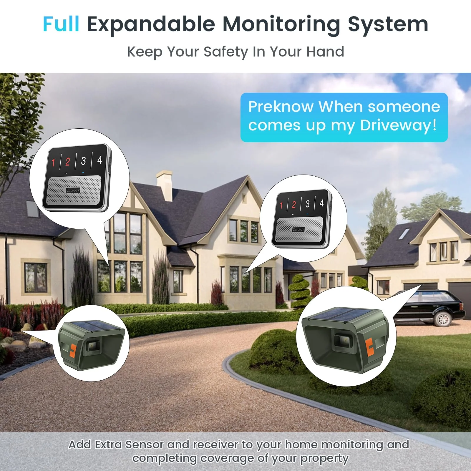 Solar Driveway Alarm Wireless Outdoor 1/2 Mile Range - Customizable Alarm Tones Weatherproof for Driveway Gate, 3 Sensitivity Motion Sensor & Detector Alert for Outdoor/Indoor Property 1 Receiver & 2 Sensors - Image 6