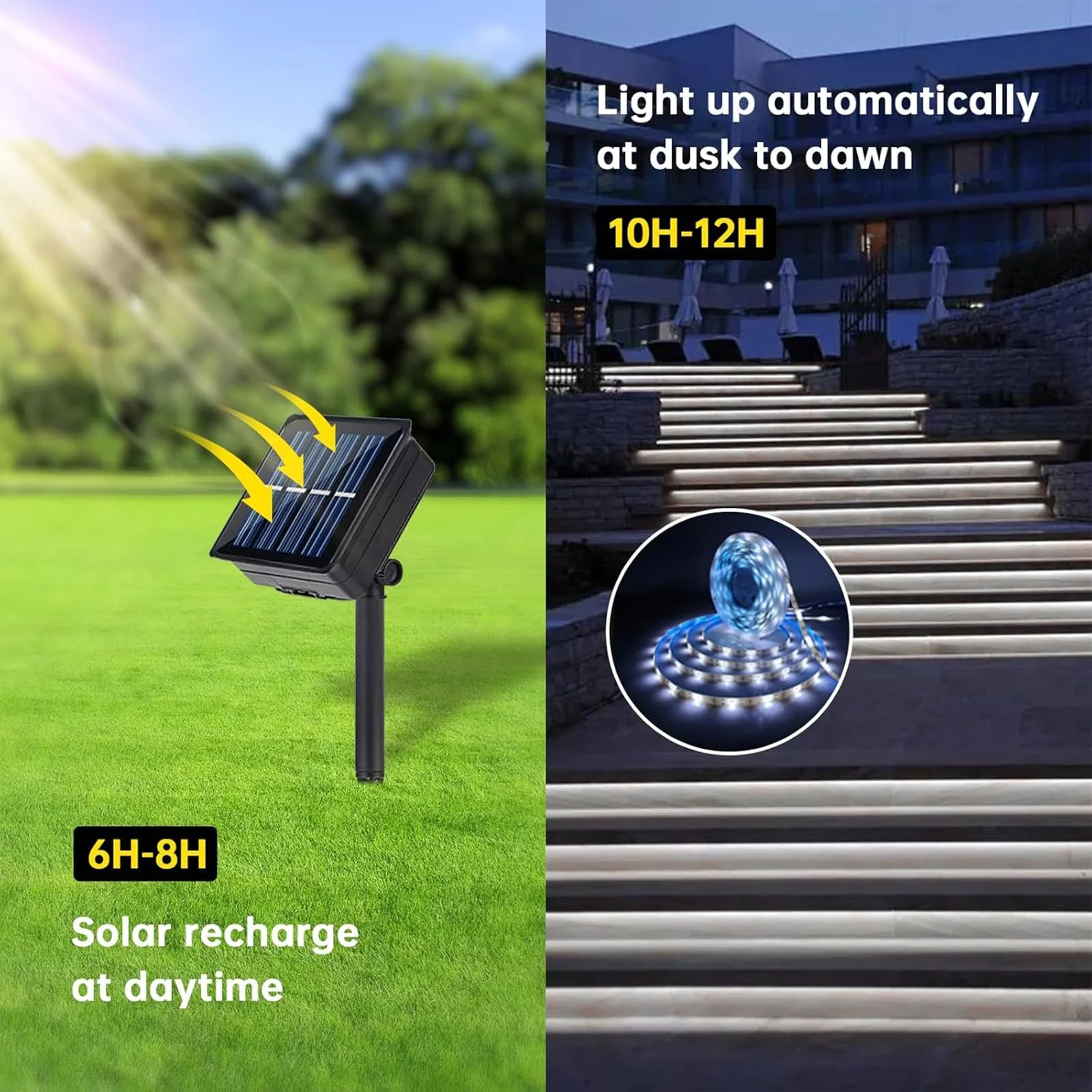 Solar LED Strip Lights Outdoor Waterproof 19.6FT 180 LED Solar Powered Rope Light Cuttable 8 Modes for Outside, Garden, Patio, Deck, Fence, Pathway, Stair, Poolside, 6000K White 2 Pack White19.7ft - Image 3