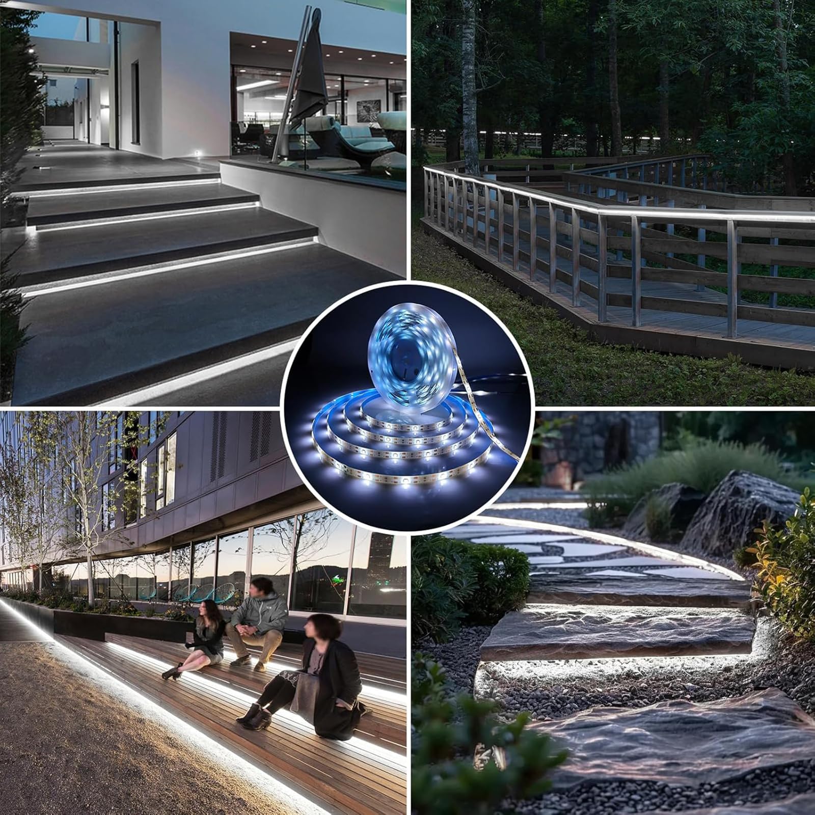 Solar LED Strip Lights Outdoor Waterproof 19.6FT 180 LED Solar Powered Rope Light Cuttable 8 Modes for Outside, Garden, Patio, Deck, Fence, Pathway, Stair, Poolside, 6000K White 2 Pack White19.7ft - Image 4